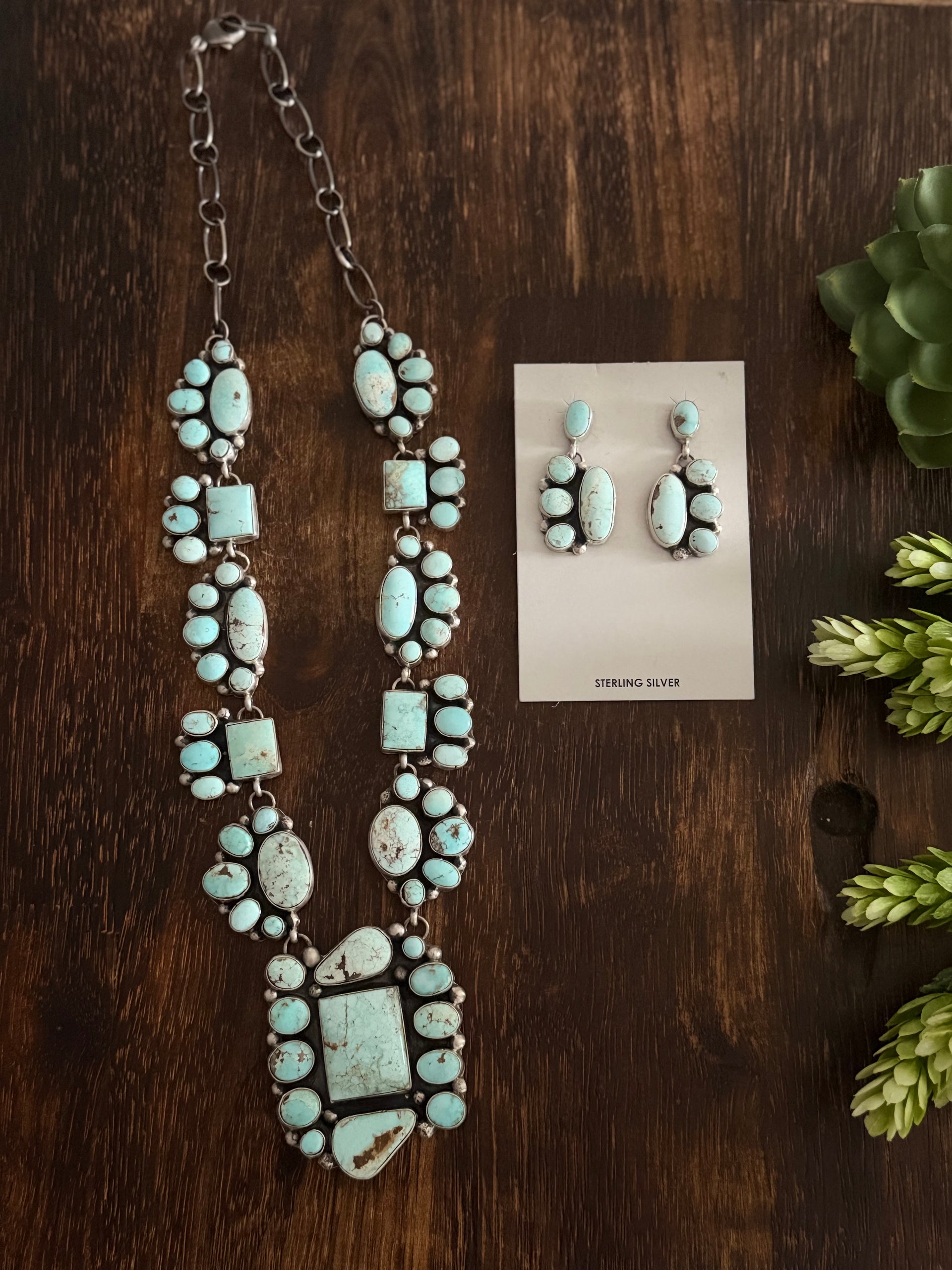 Louise Jim Natural Dry Creek Turquoise & Sterling Silver Cluster Set