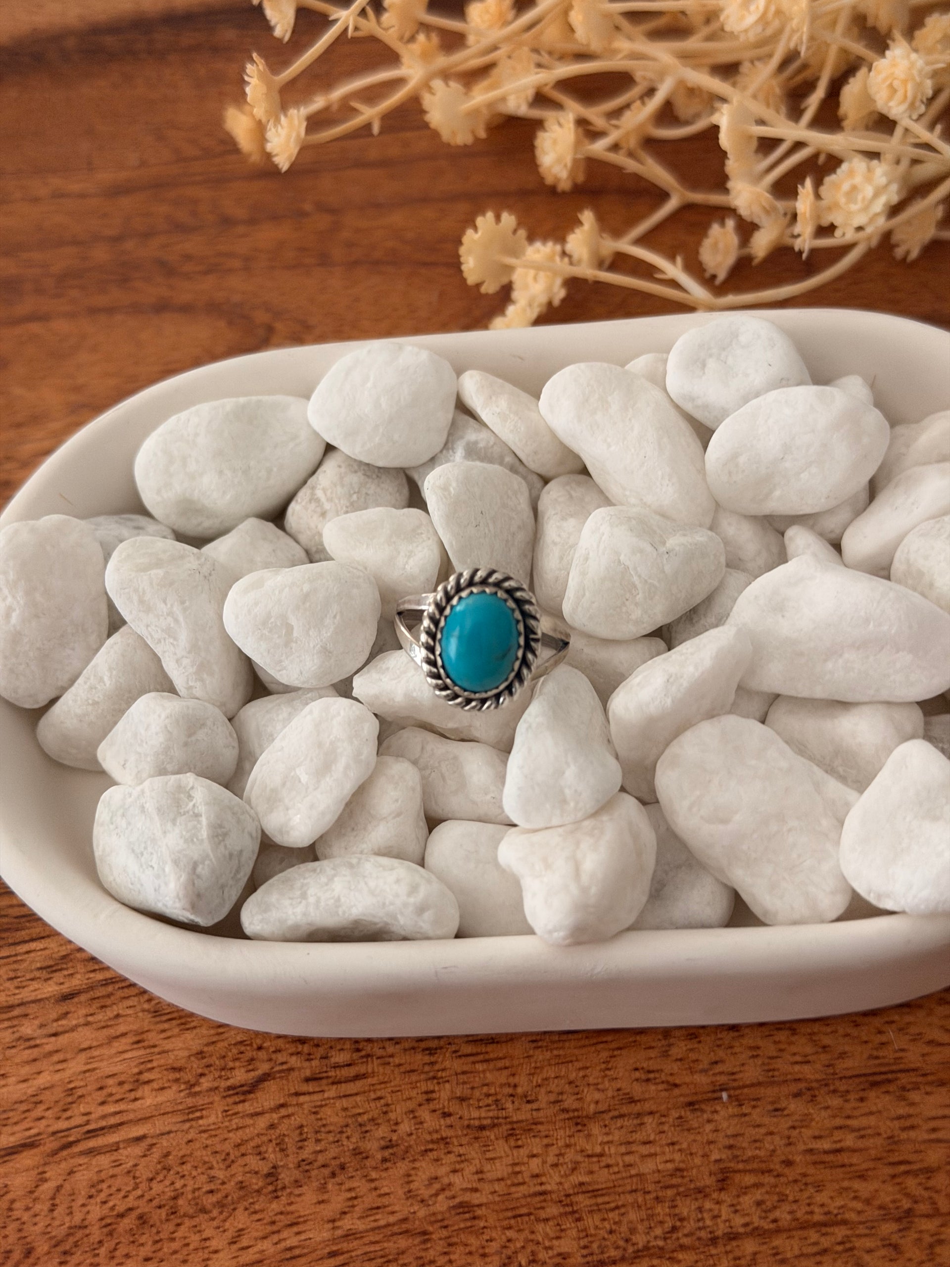 Navajo Made Kingman Turquoise & Sterling Silver Ring Size 6
