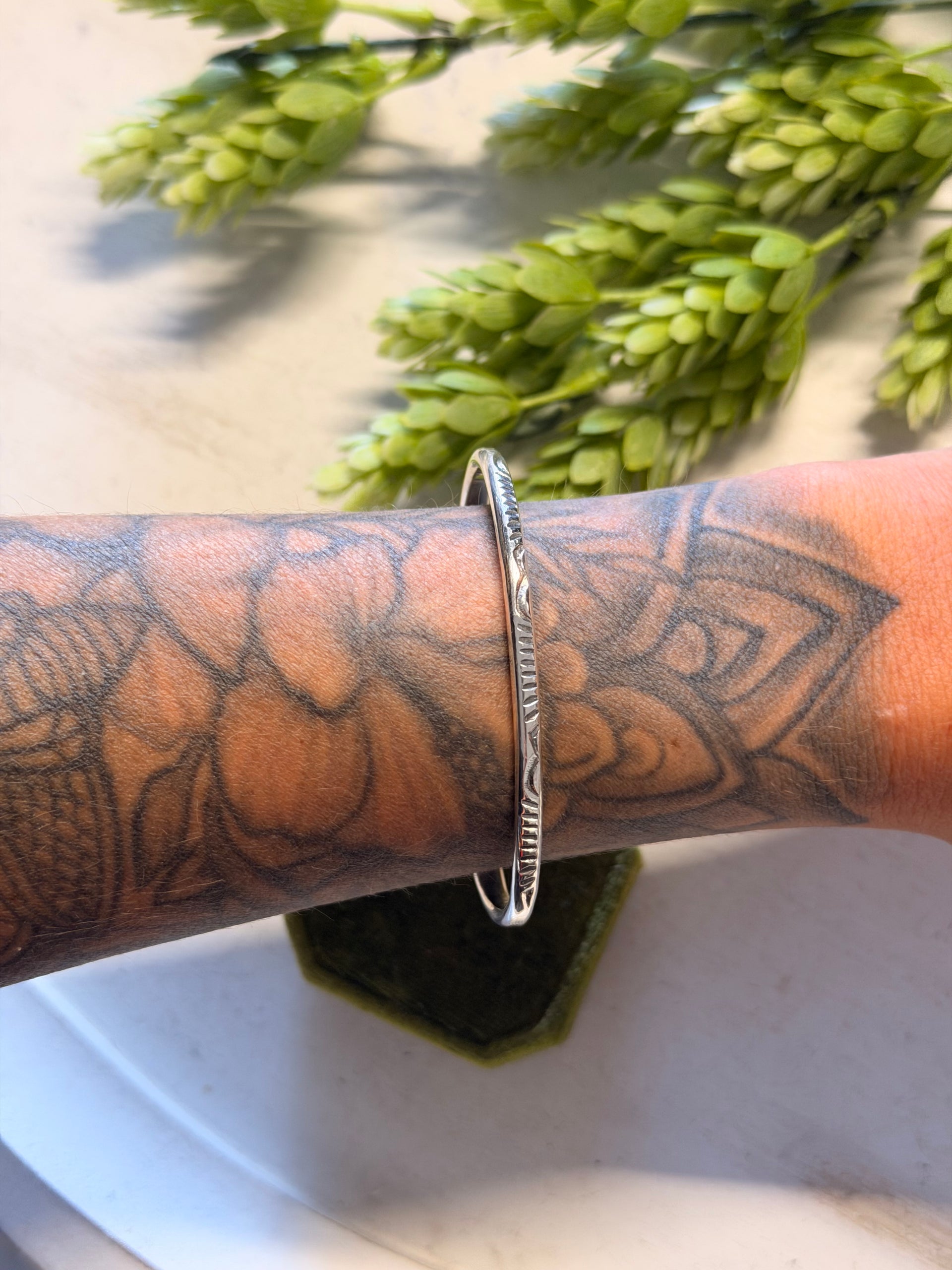 Navajo Made Sterling Silver Stamped Cuff Bracelet
