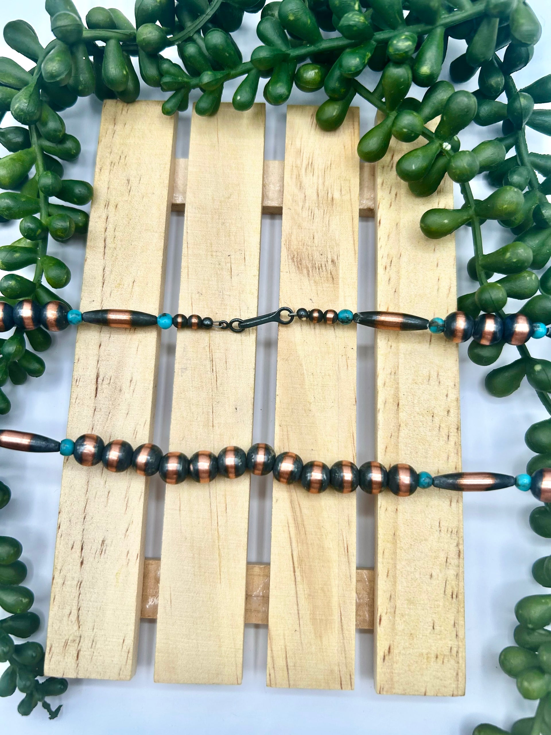 Navajo Made Strung Kingman Turquoise & Copper Necklace
