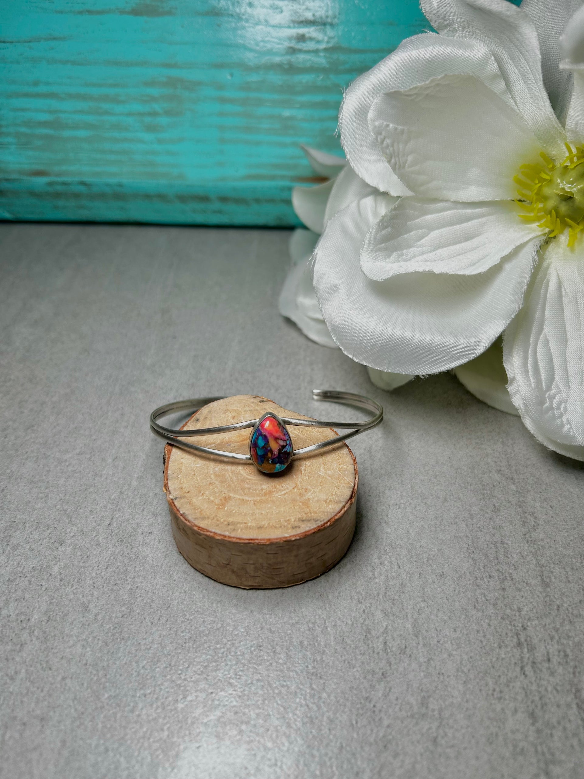 Navajo Made Mohave Turquoise  & Sterling Silver Cuff Bracelet