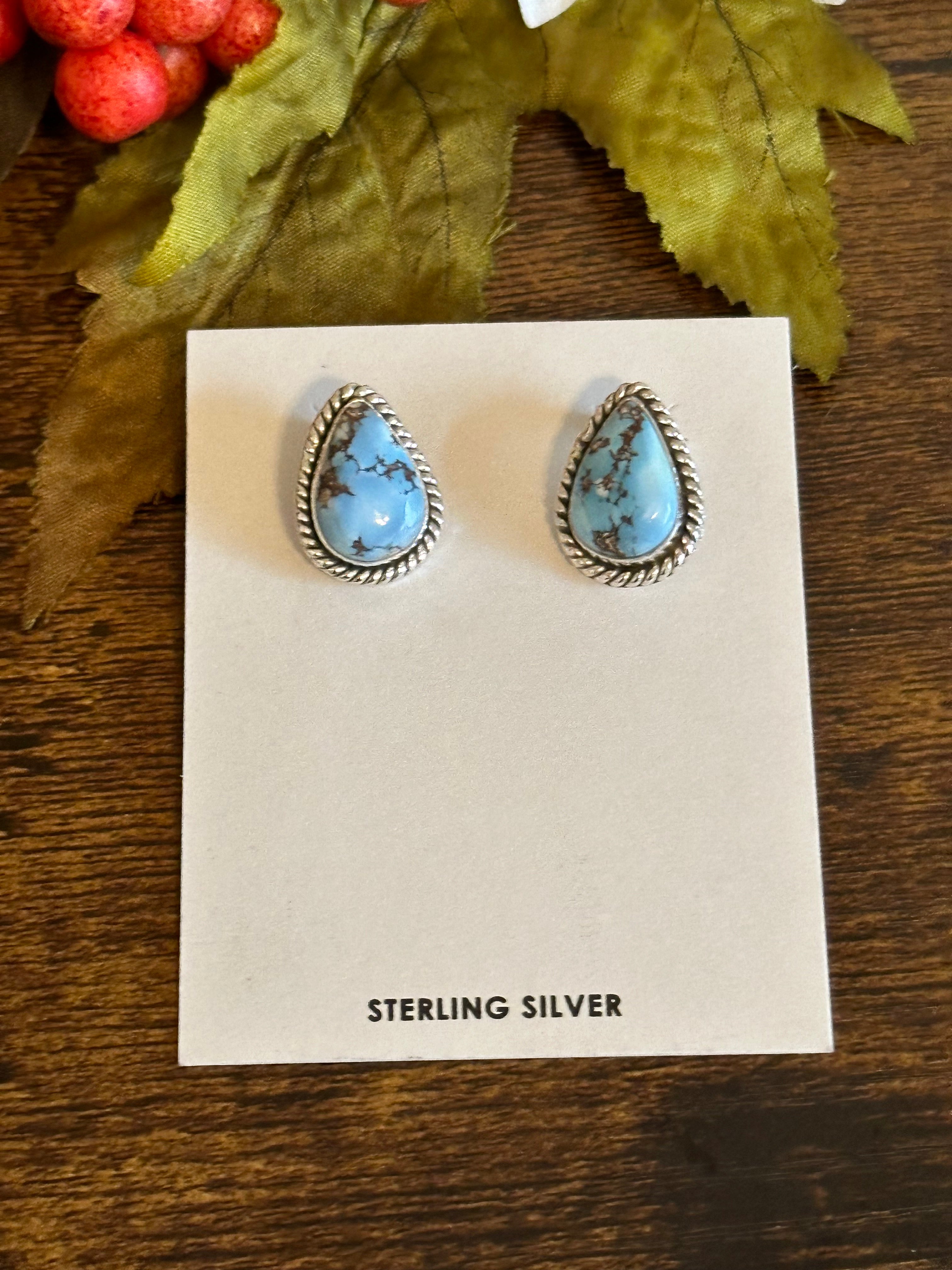 Southwest Handmade Golden Hill Turquoise & Sterling Silver Post Earrings