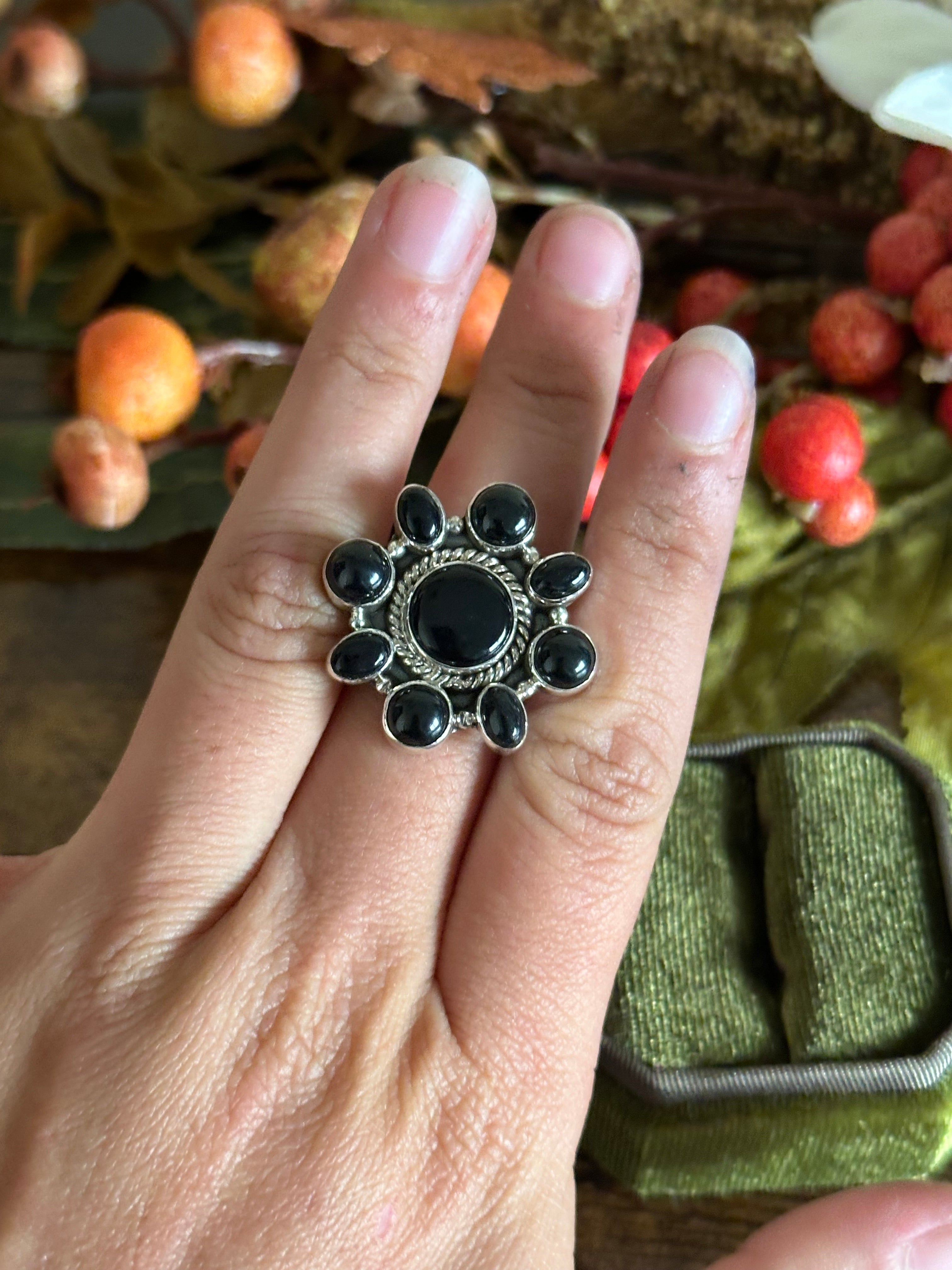 Southwest Handmade Onyx & Sterling Silver Adjustable Ring