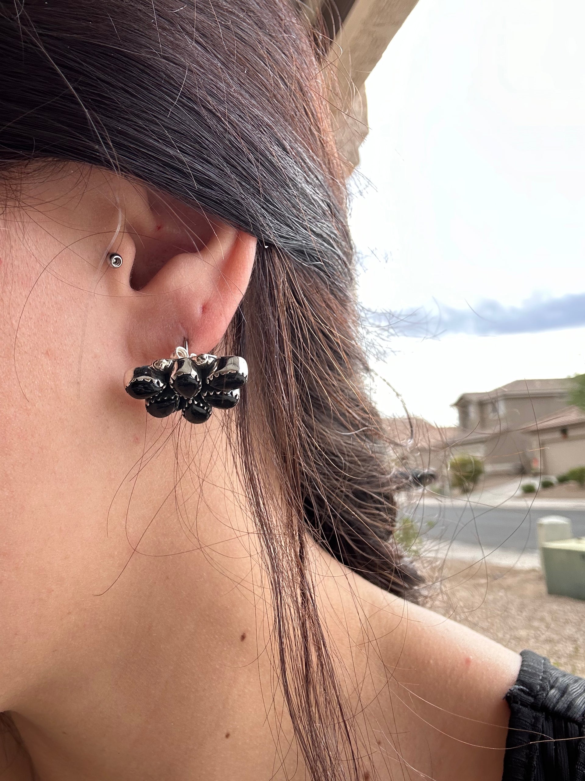 Southwest Made Onyx and Sterling Silver Crescent Post Earrings