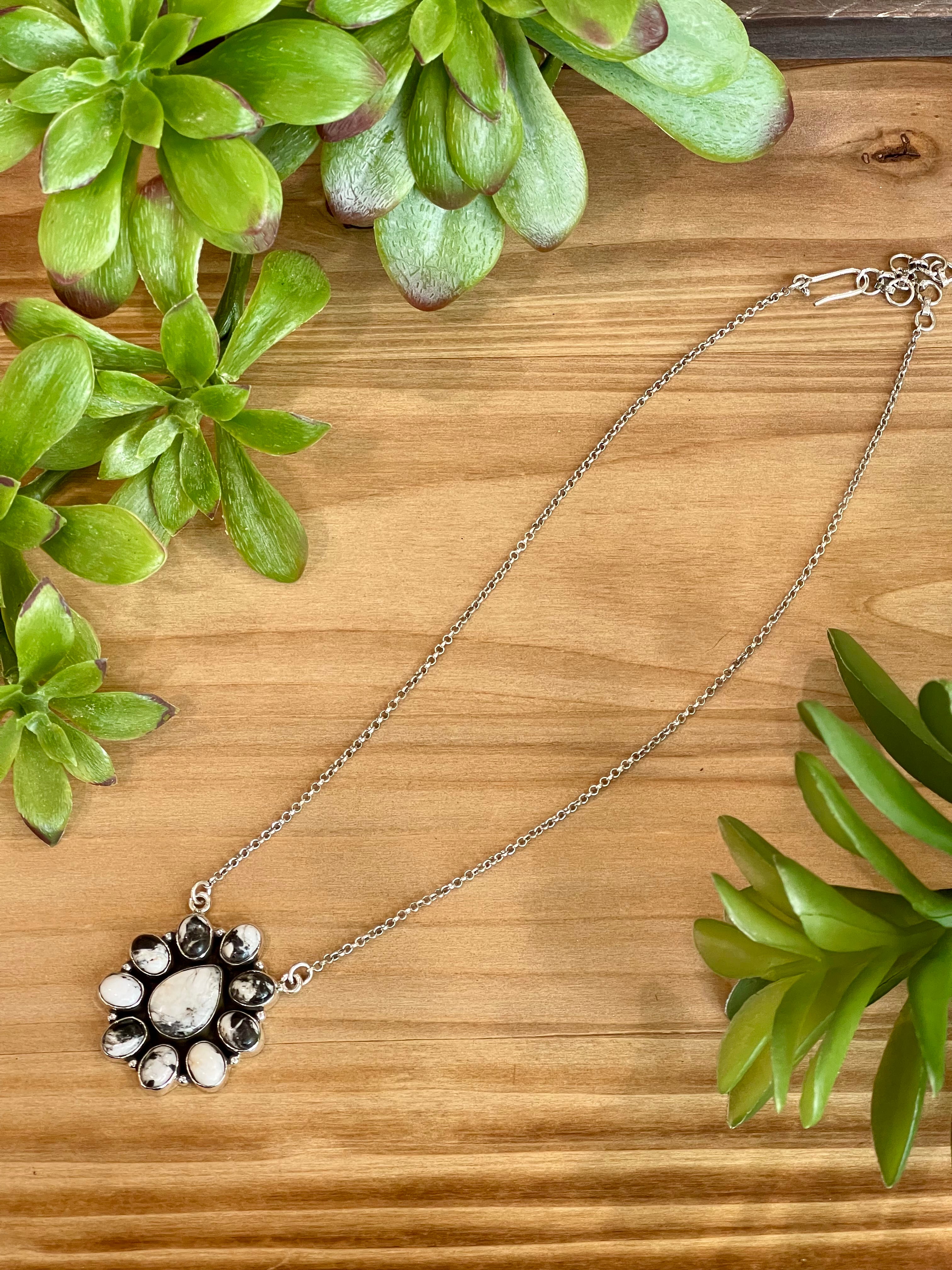 Southwest Handmade White Buffalo & Sterling Silver Cluster Necklace