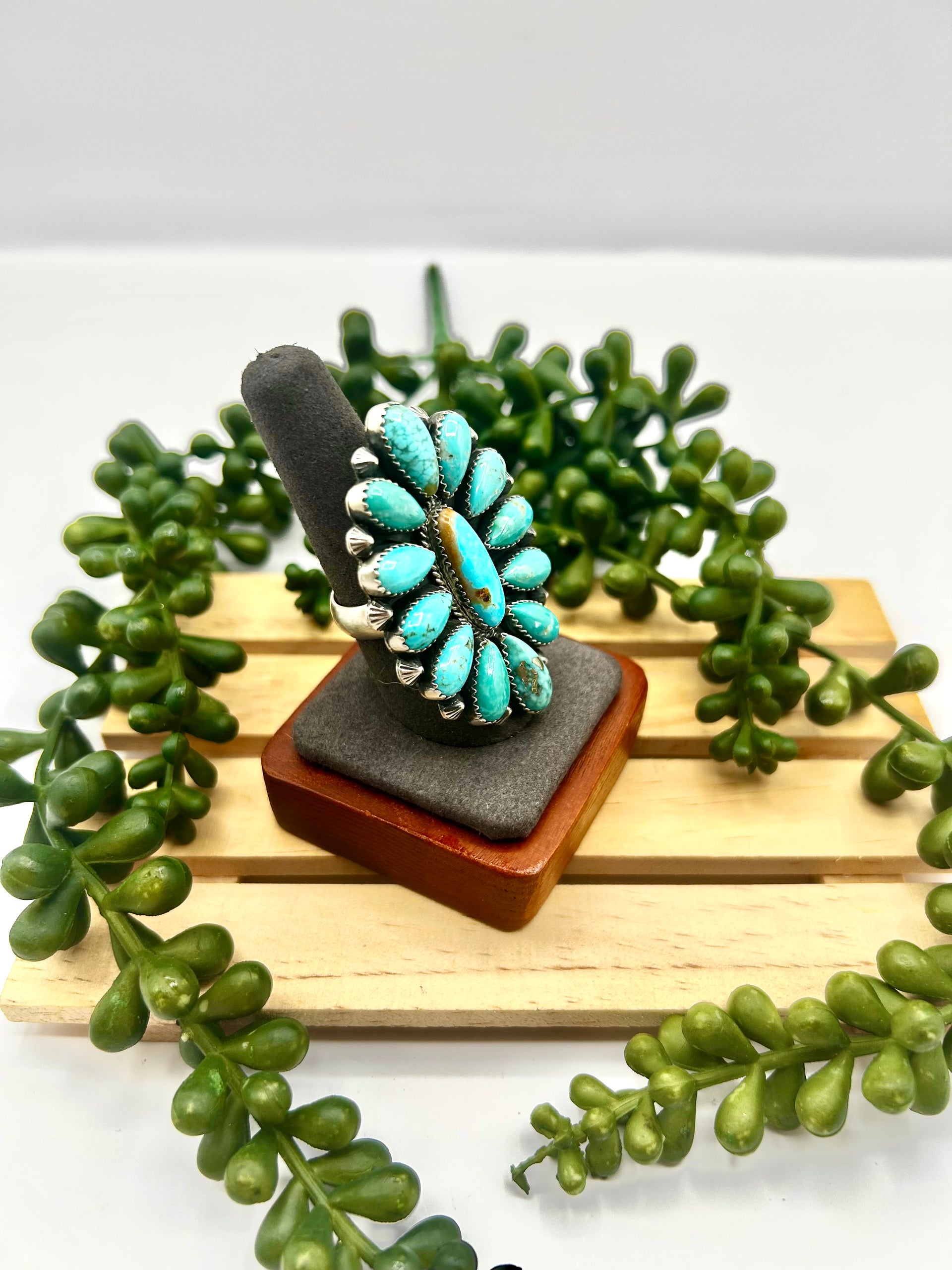 Navajo Made Kingman Turquoise & Sterling Silver Adjustable Ring