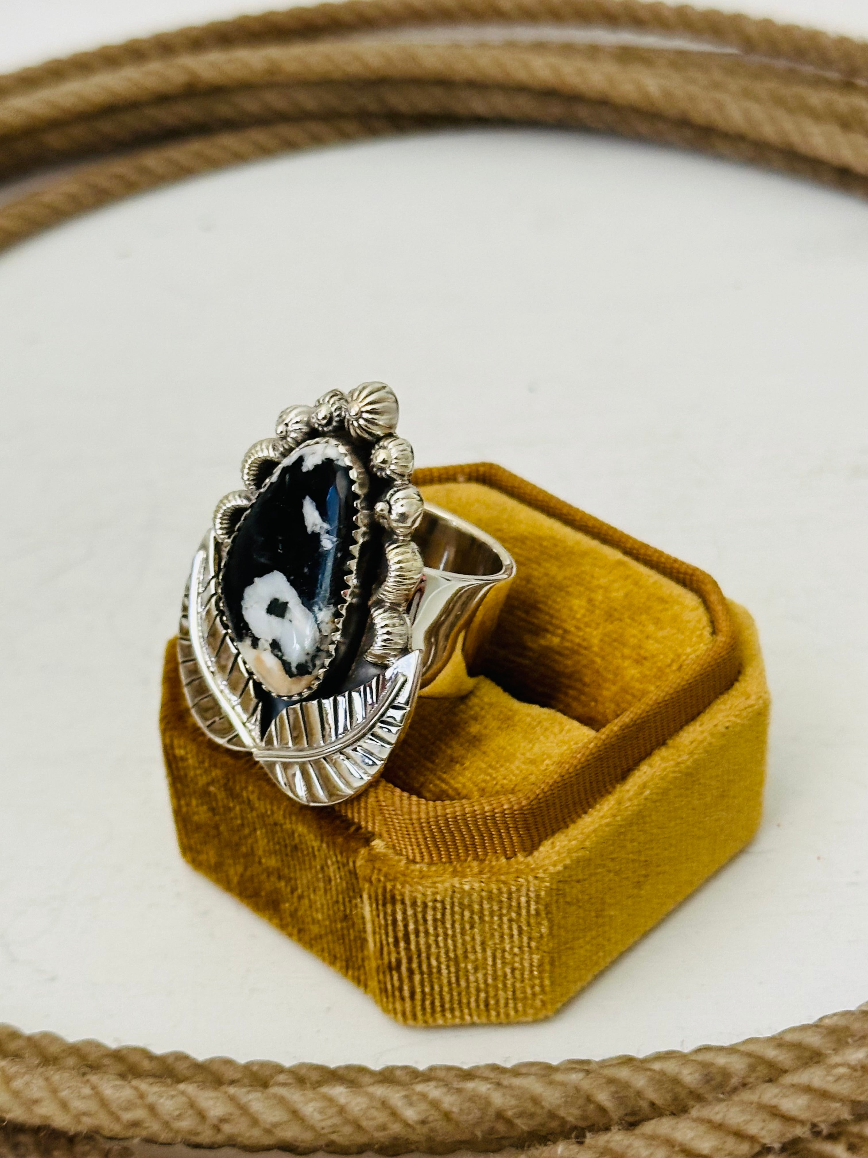 Southwest Handmade White Buffalo & Sterling Silver Adjustable Ring