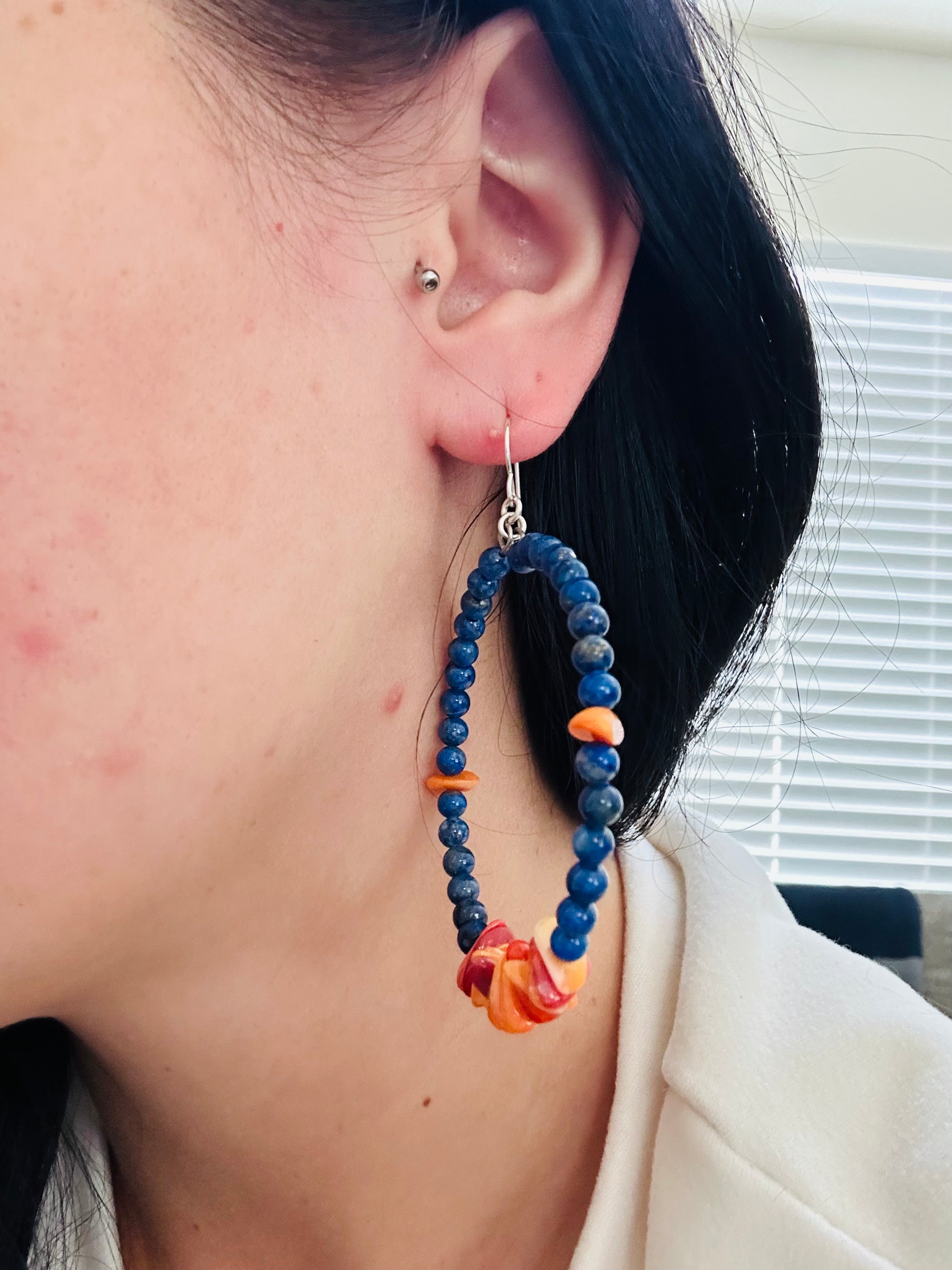 Navajo Strung Multi Stone & Sterling Silver Dangle Earrings