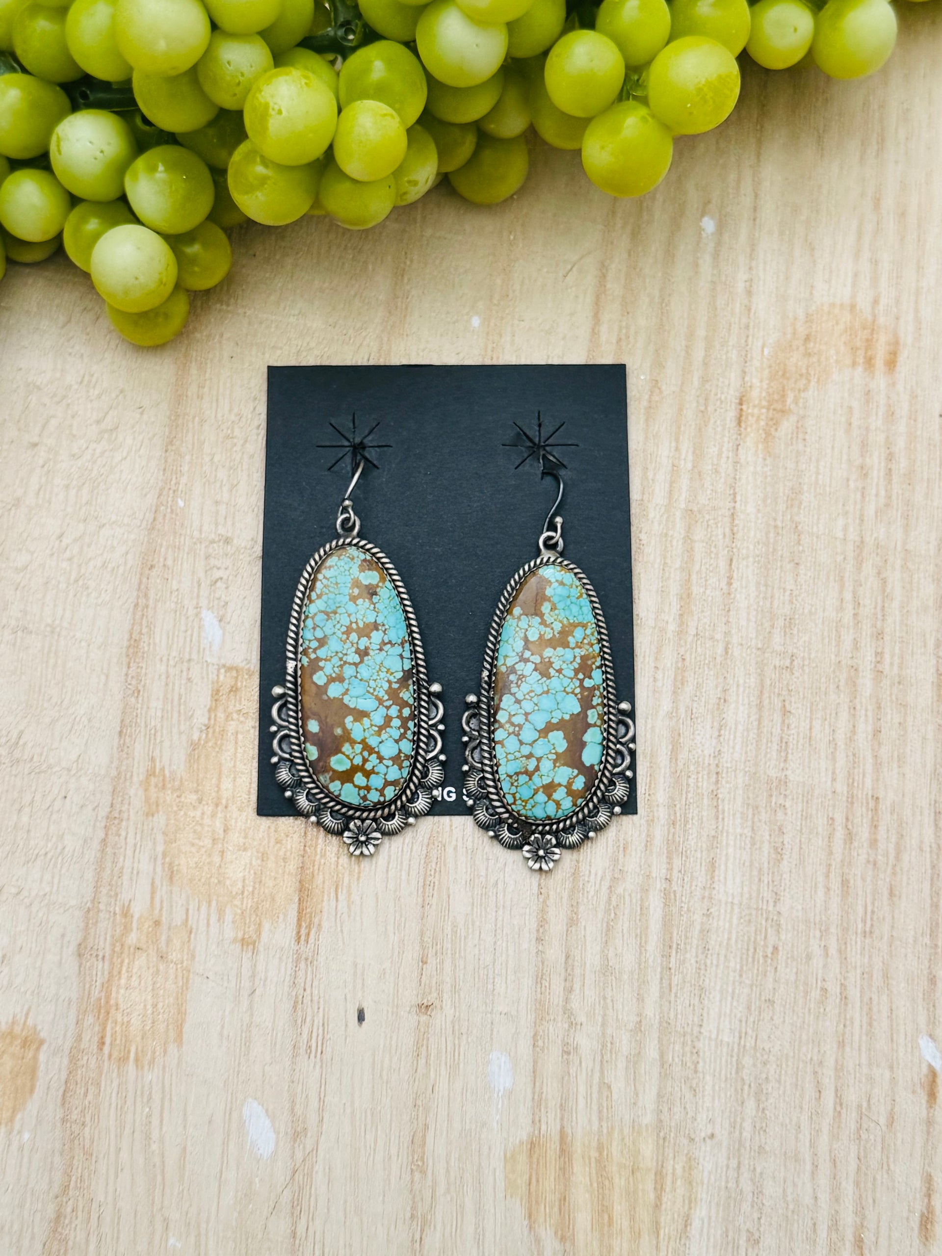 Southwest Made Number 8 Turquoise & Sterling Silver Dangle Earrings