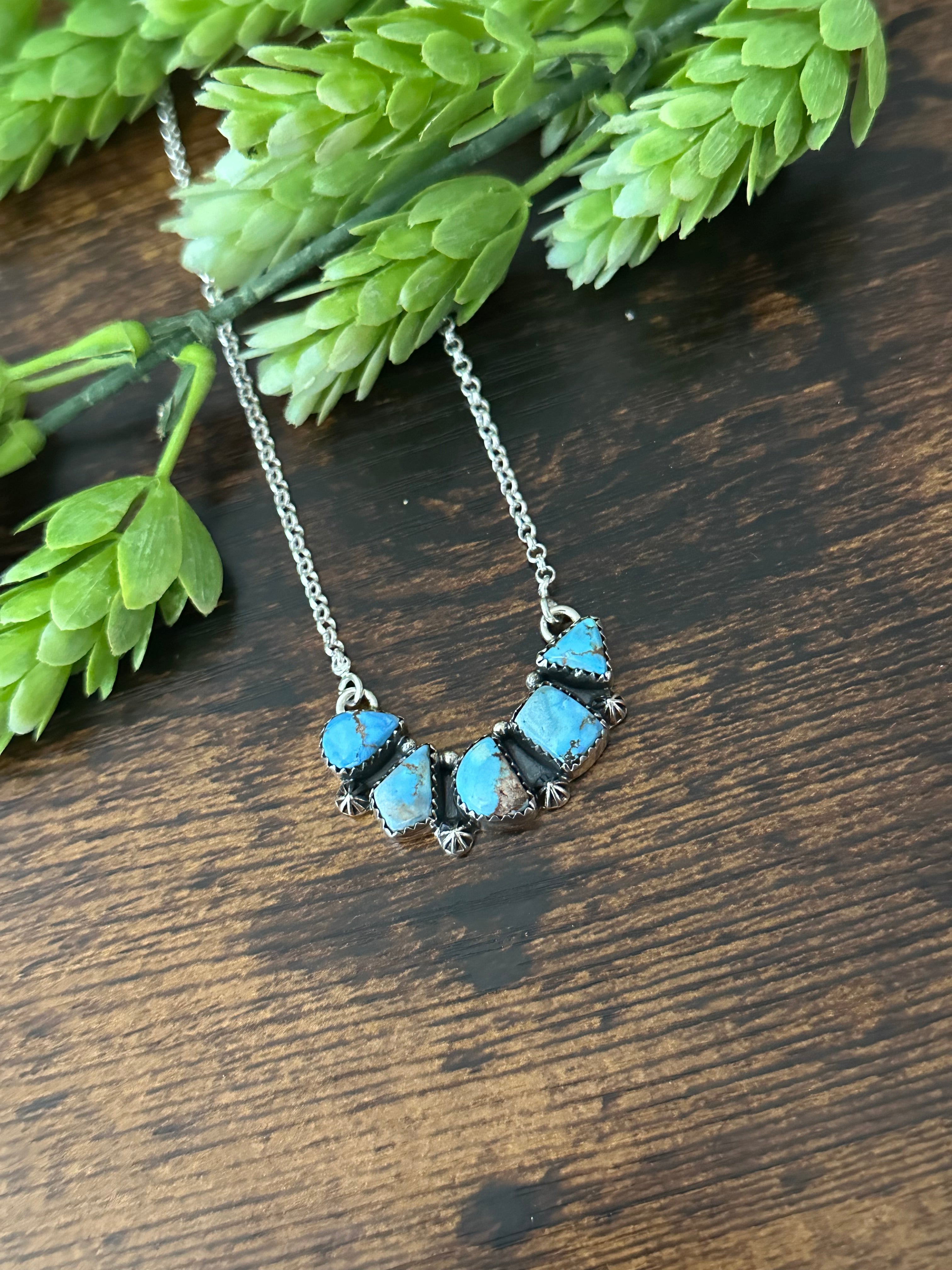 Southwest Handmade Golden Hills Turquoise & Sterling Silver Cluster Necklace