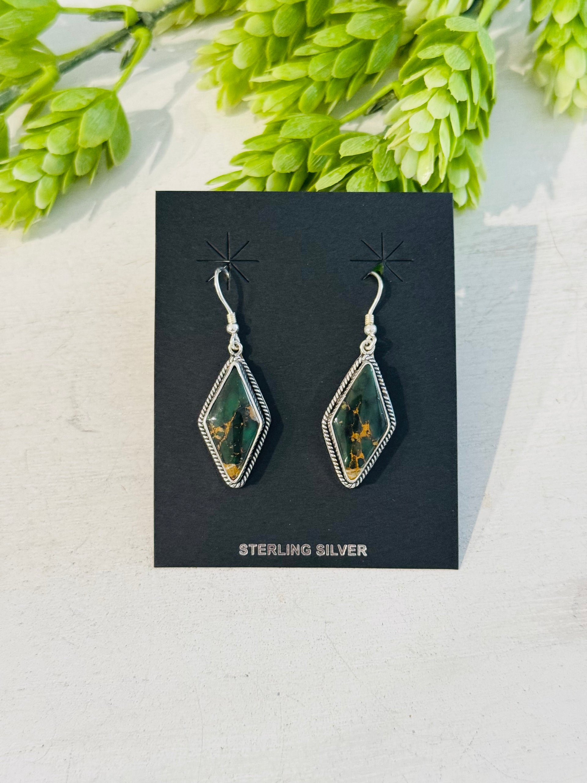 Southwest Handmade Royston Turquoise & Sterling Silver Dangle Earrings