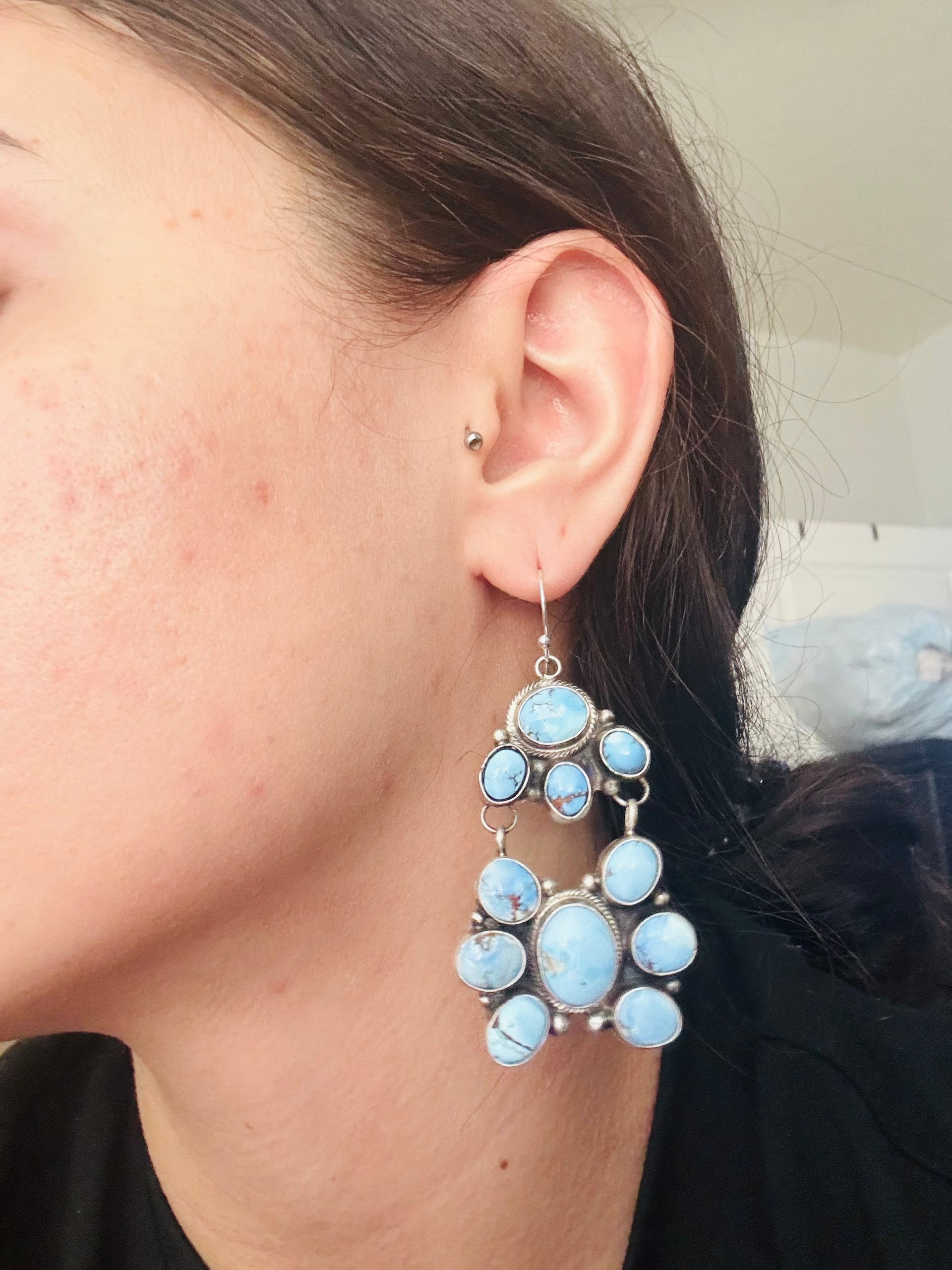 Ella Peters Golden Hills Turquoise & Sterling Silver Cluster Dangle Earrings