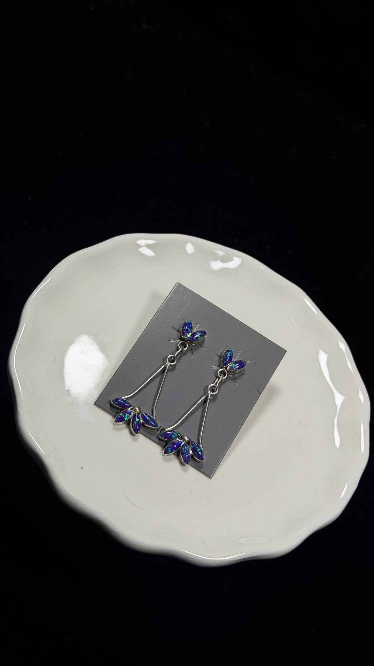 Navajo Made Opal (Man Made) & Sterling Silver Post Dangle Earrings