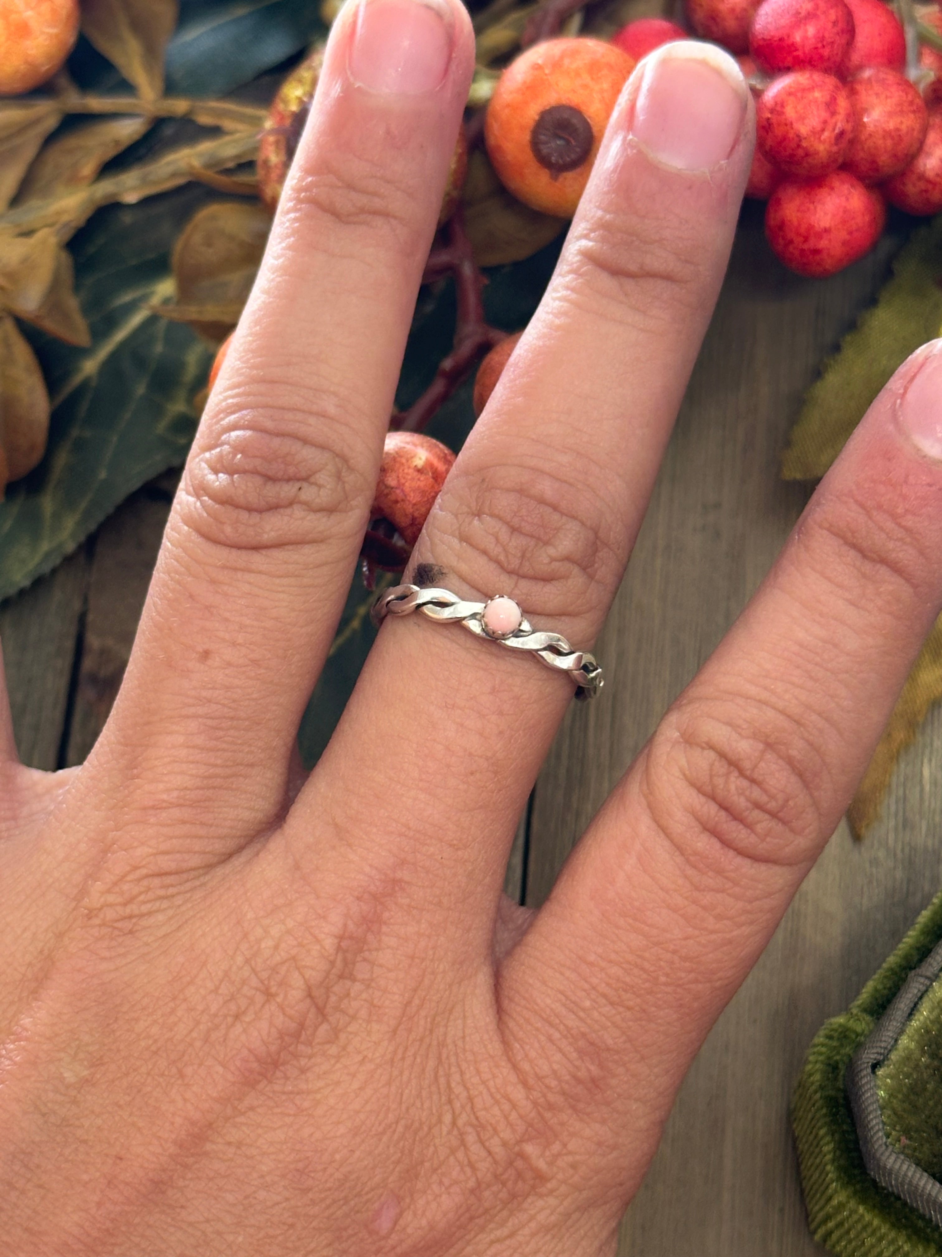 Navajo Made Pink Conch & Sterling Silver Ring