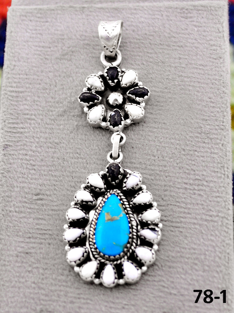 Southwest Handmade Santa Maria with White Buffalo & Sterling Silver Pendants