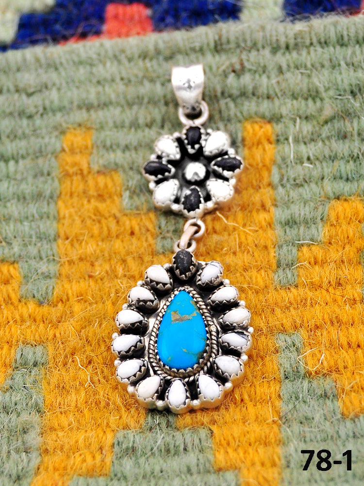 Southwest Handmade Santa Maria with White Buffalo & Sterling Silver Pendants