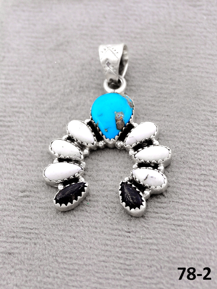 Southwest Handmade Santa Maria with White Buffalo & Sterling Silver Pendants
