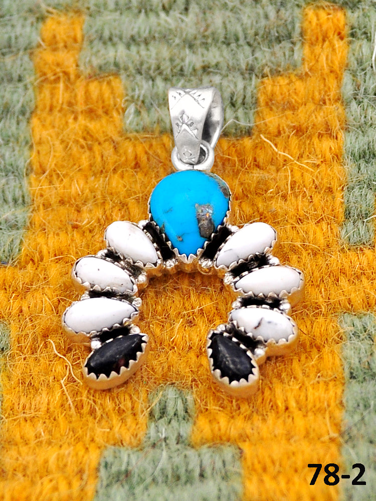 Southwest Handmade Santa Maria with White Buffalo & Sterling Silver Pendants