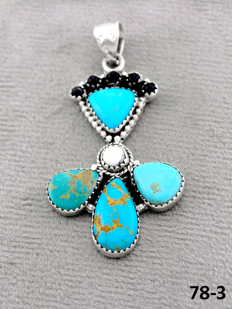 Southwest Handmade Santa Maria with White Buffalo & Sterling Silver Pendants