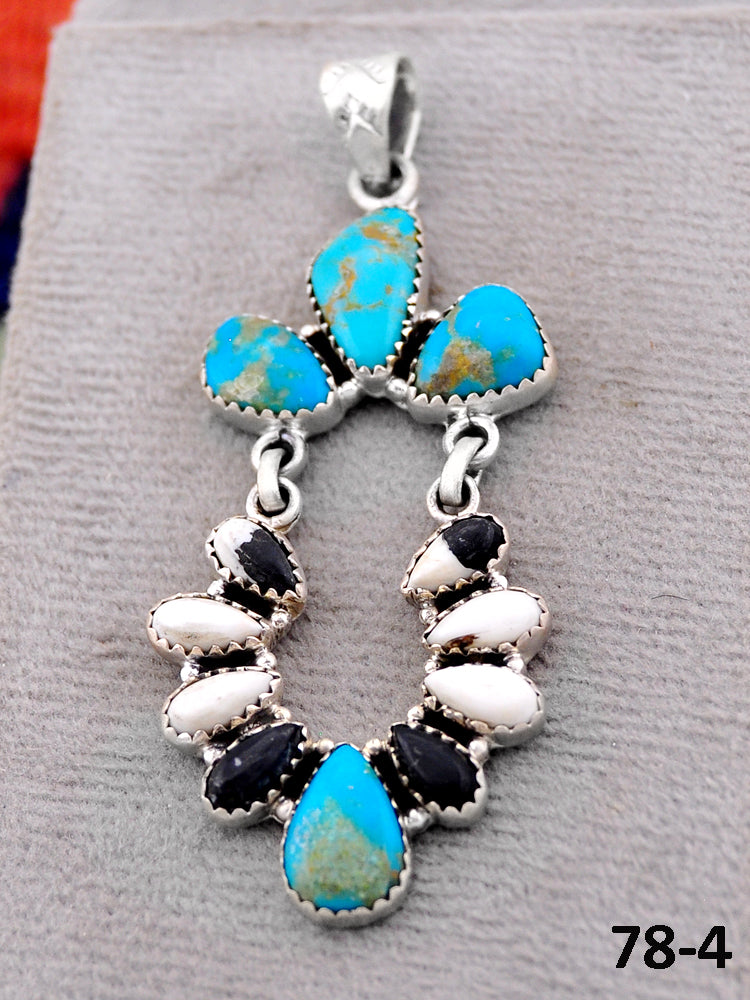 Southwest Handmade Santa Maria with White Buffalo & Sterling Silver Pendants