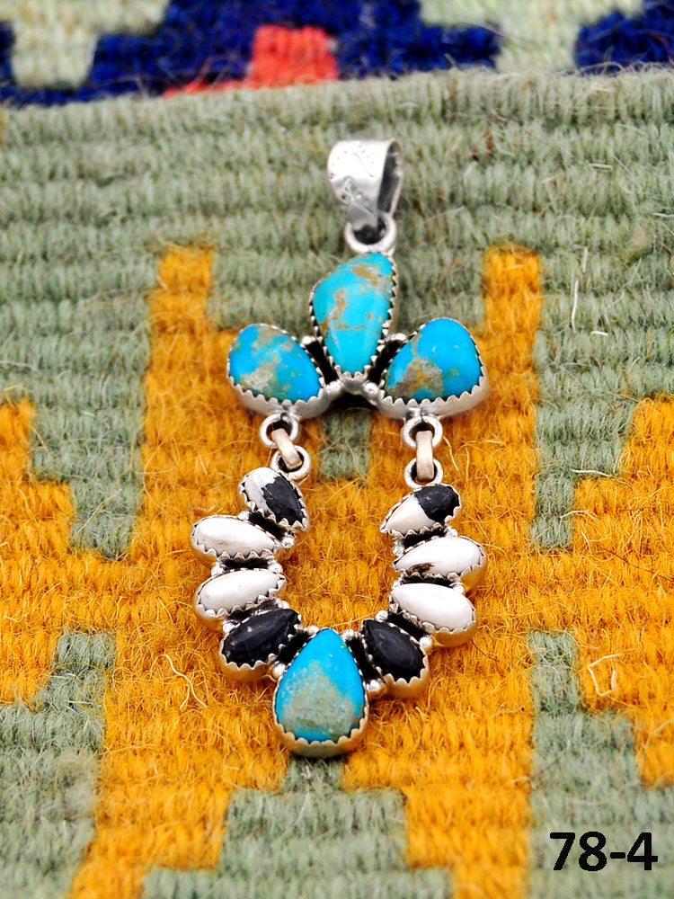 Southwest Handmade Santa Maria with White Buffalo & Sterling Silver Pendants