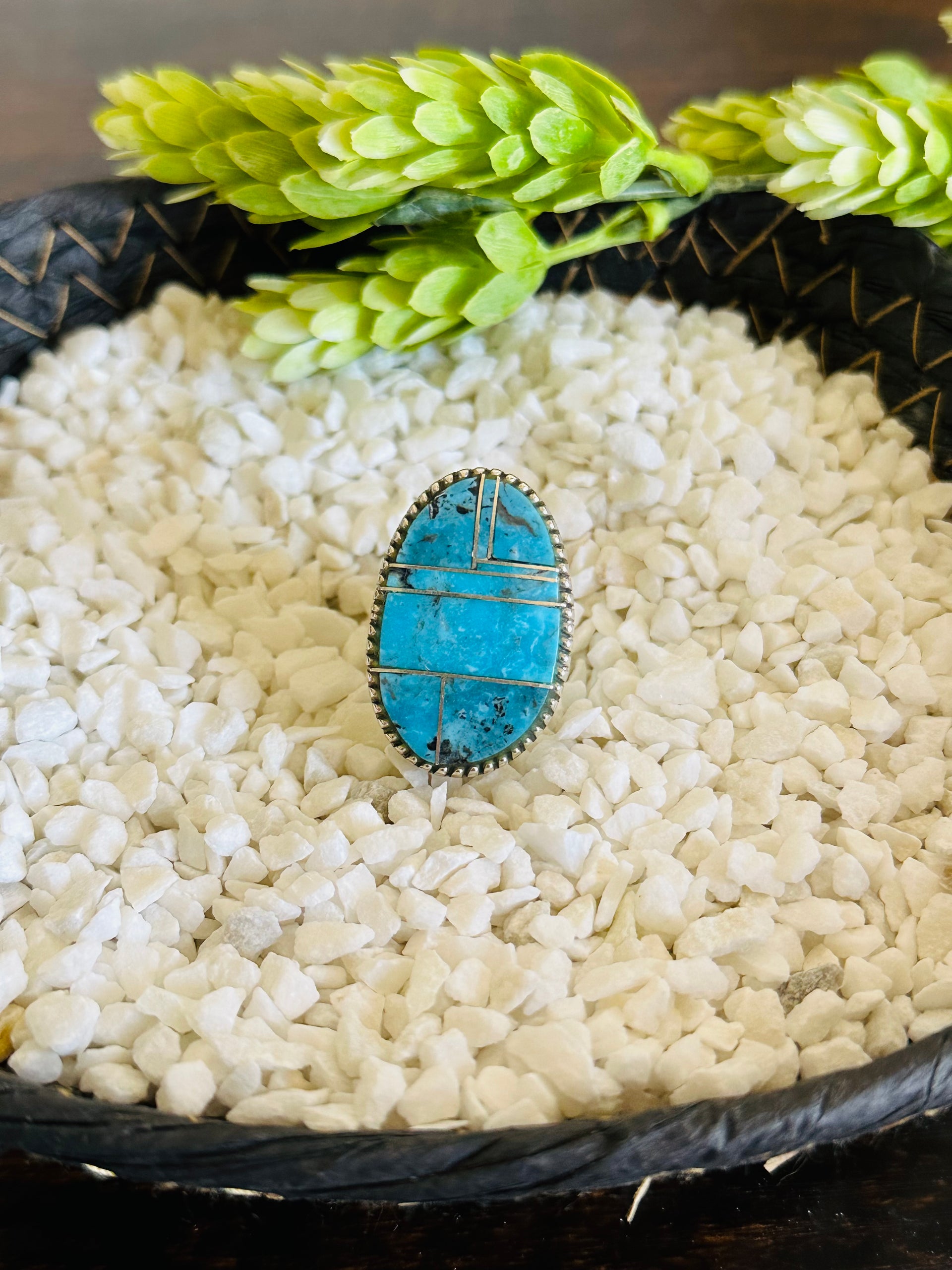 Larry Kaye Kingman Turquoise & Sterling Silver Adjustable Inlay Ring