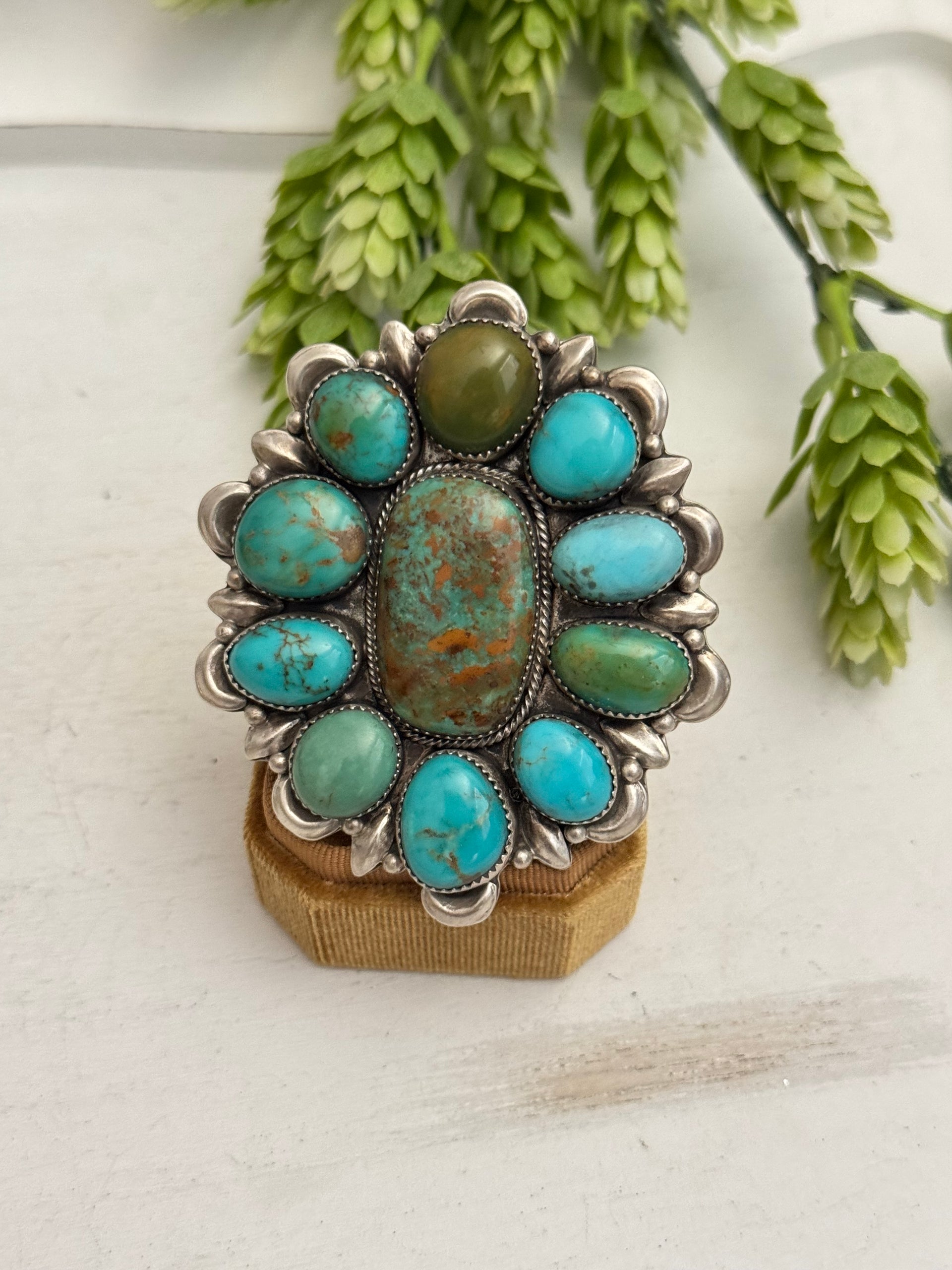 Juanita Long Kingman Turquoise & Sterling Silver Adjustable Cluster Ring