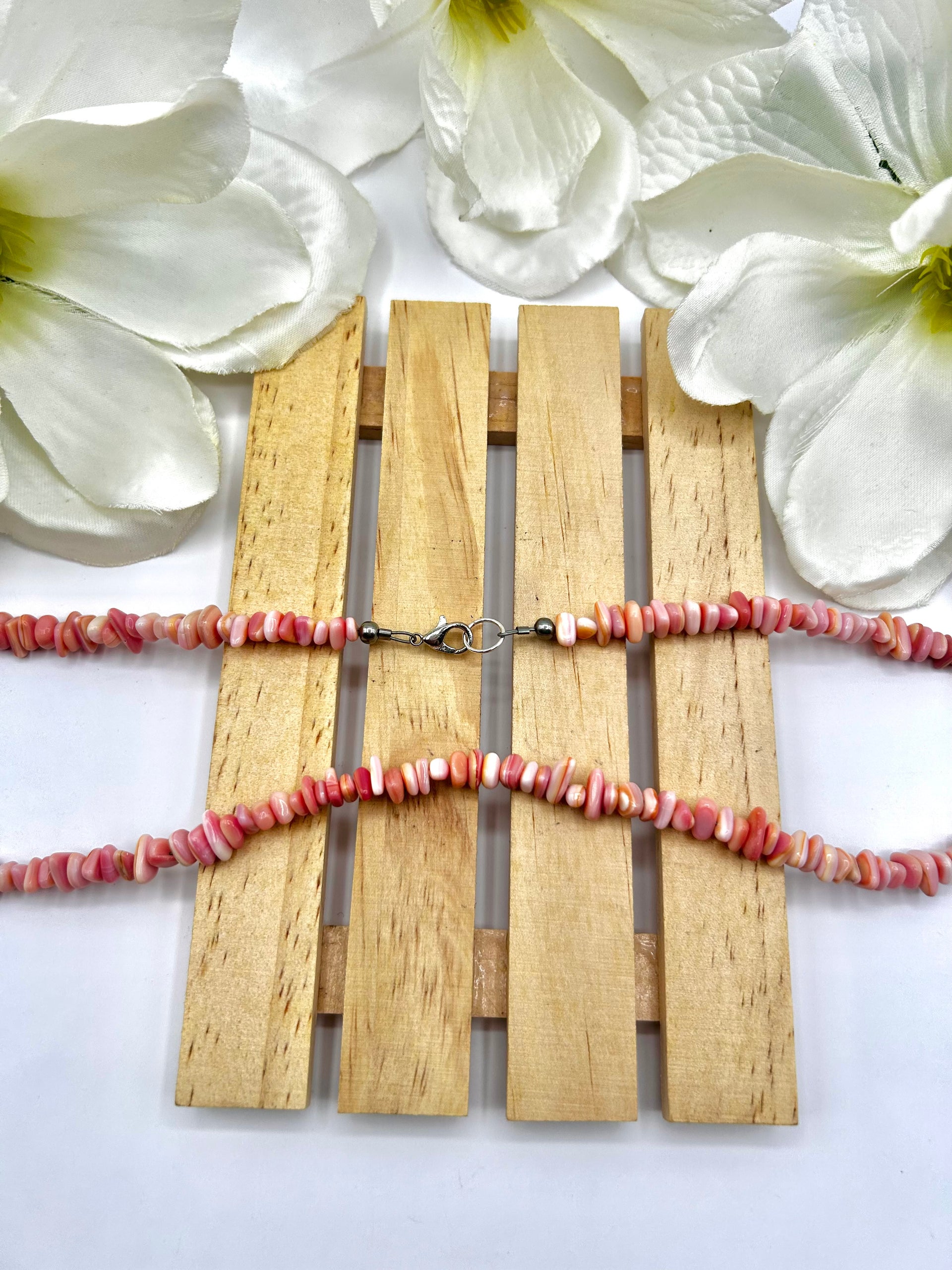 Navajo Made Strung Handmade Pink Conch & Sterling Silver Necklace