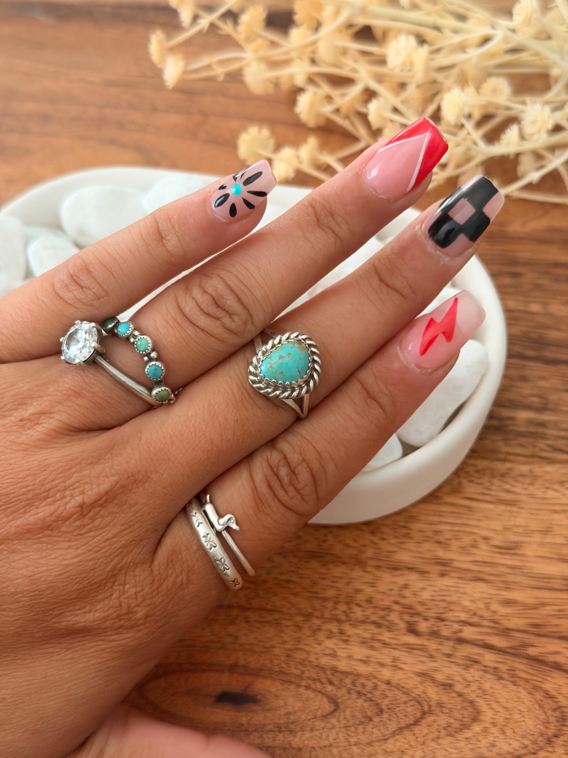 Navajo Made Kingman Turquoise & Sterling Silver Ring Size 7.5