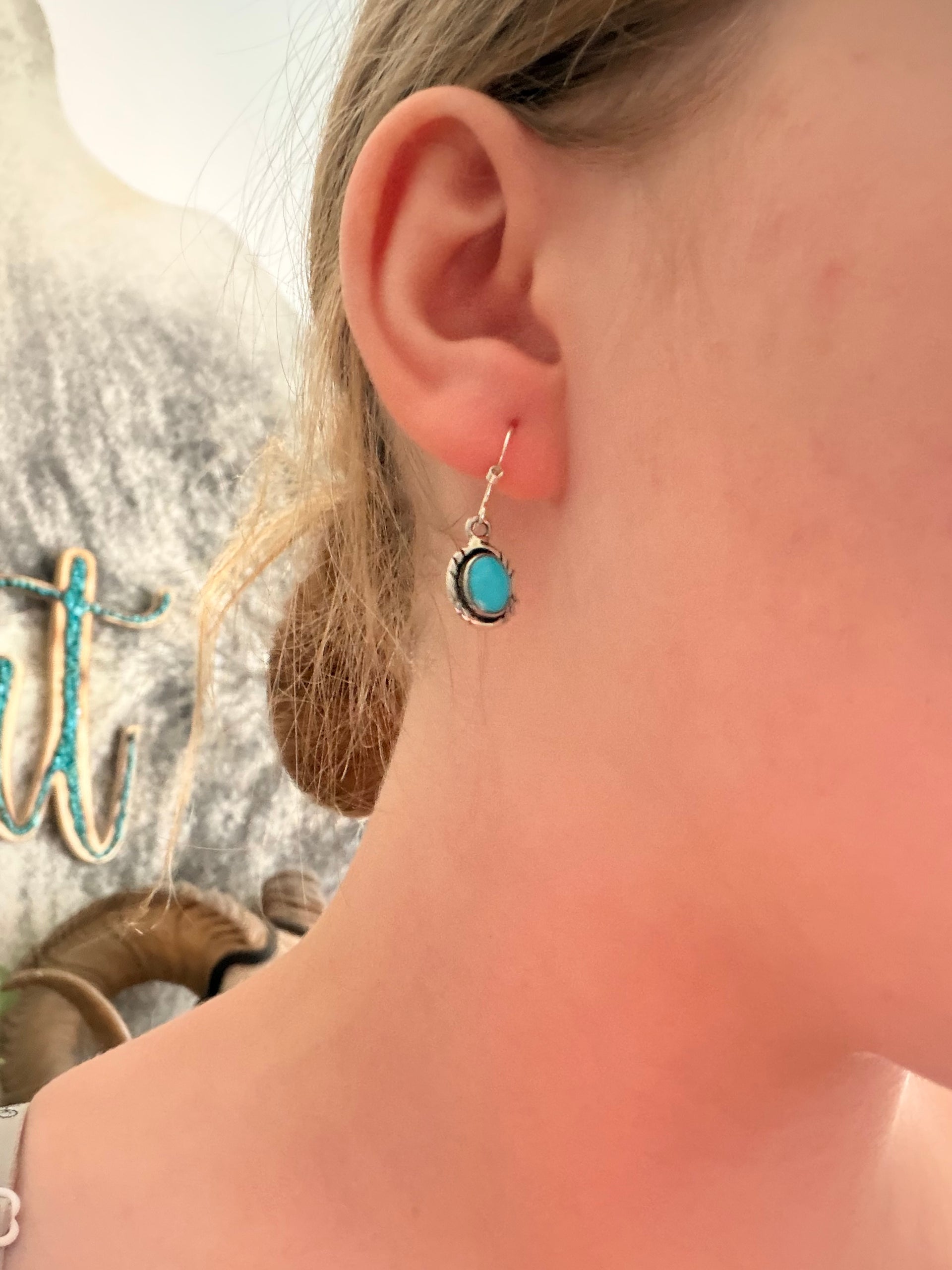 Navajo Made Kingman Turquoise & Sterling Silver Dangle Earrings