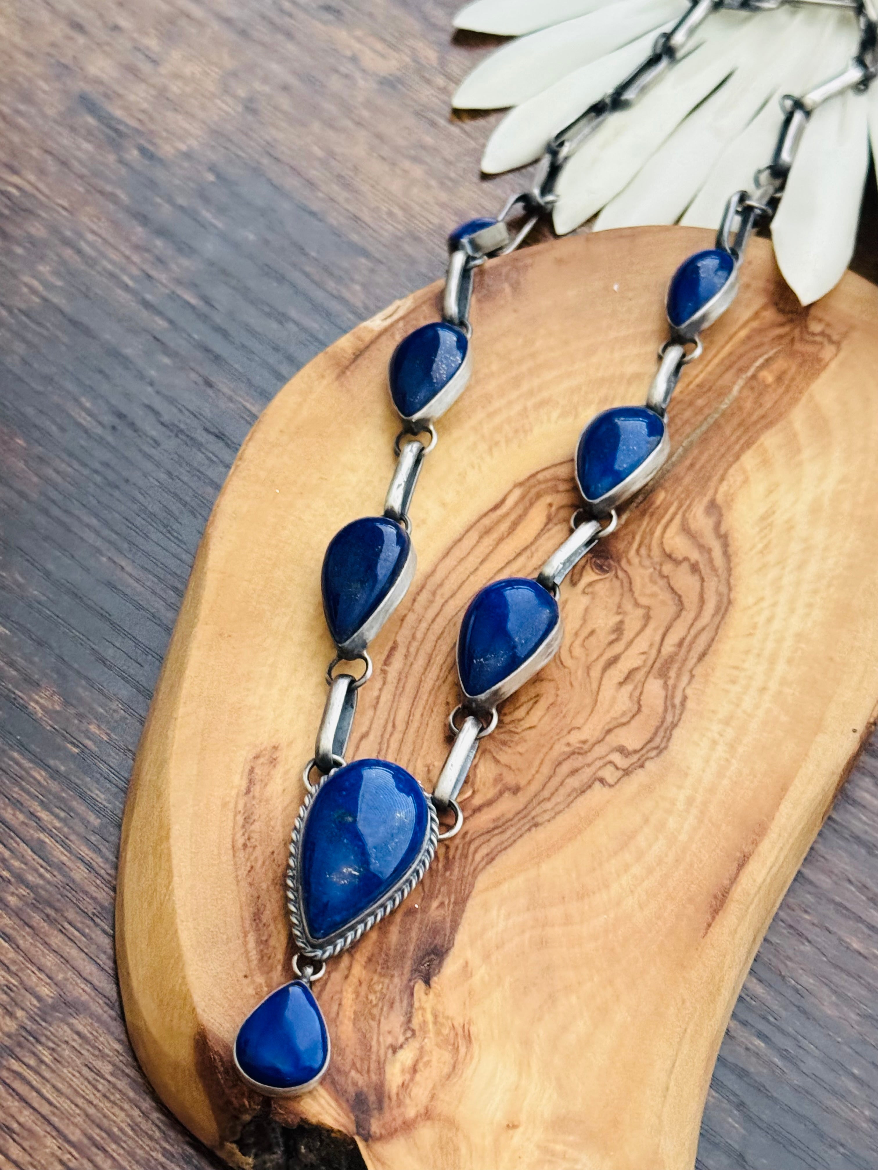 Navajo Made Lapis & Sterling Silver Necklace Set