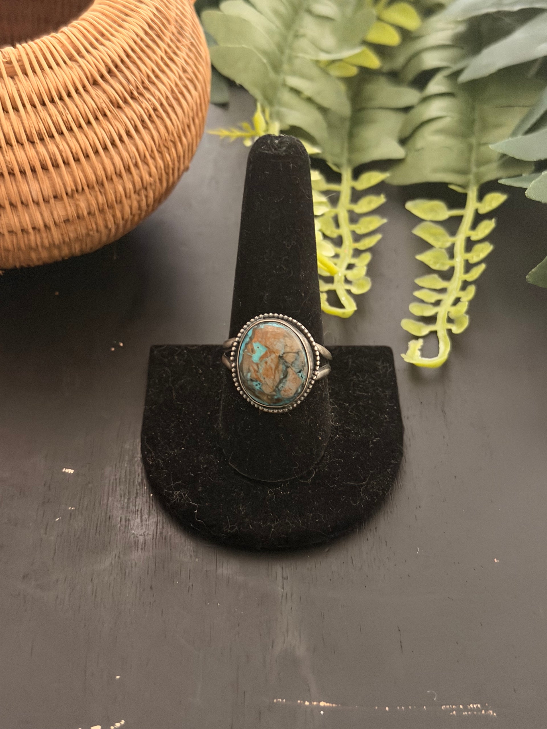 Navajo Made Thunder Mountain Turquoise & Sterling Silver Ring Size 10.25