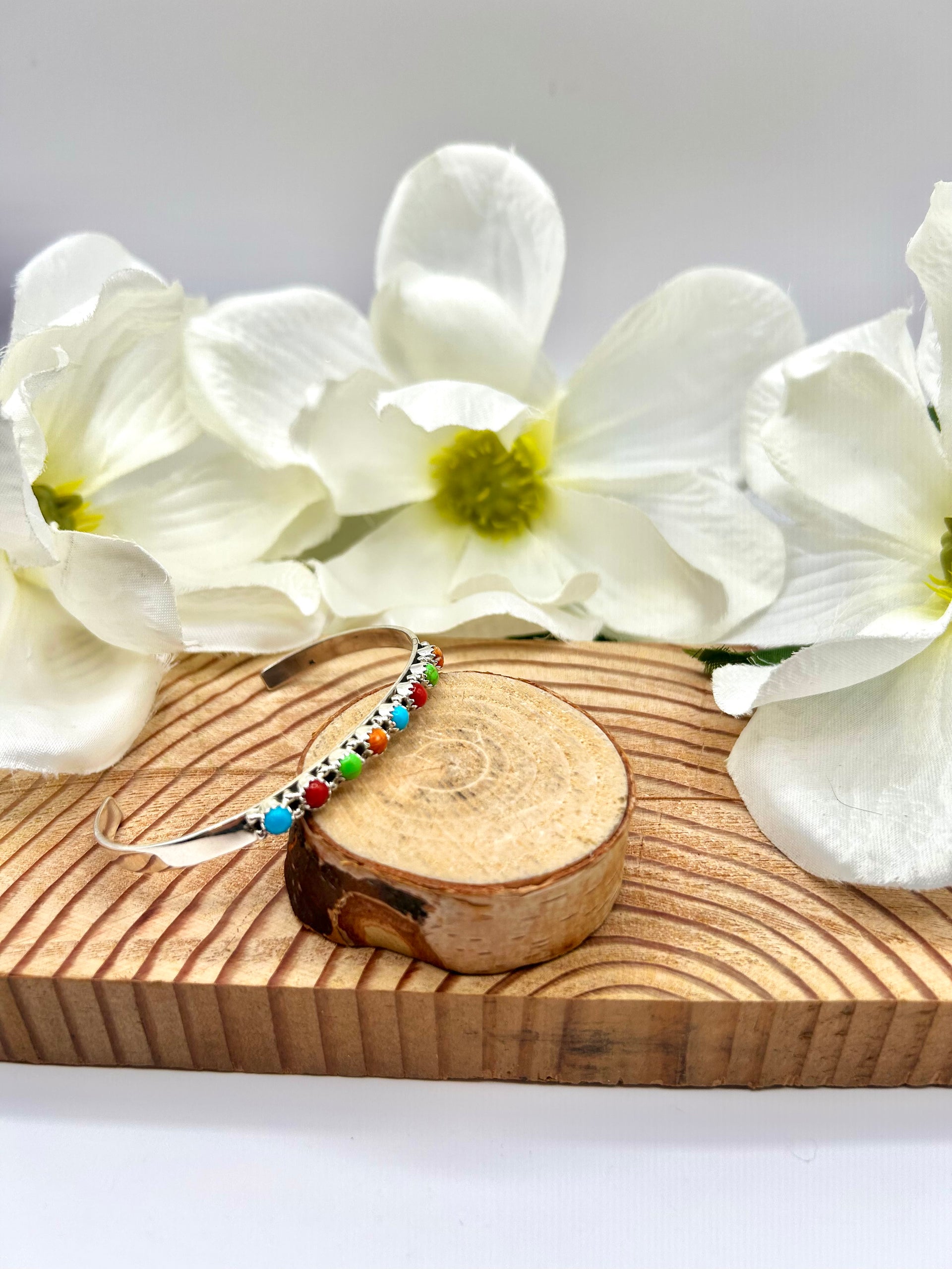 Navajo Made Multi Stone & Sterling Silver Cuff Bracelet