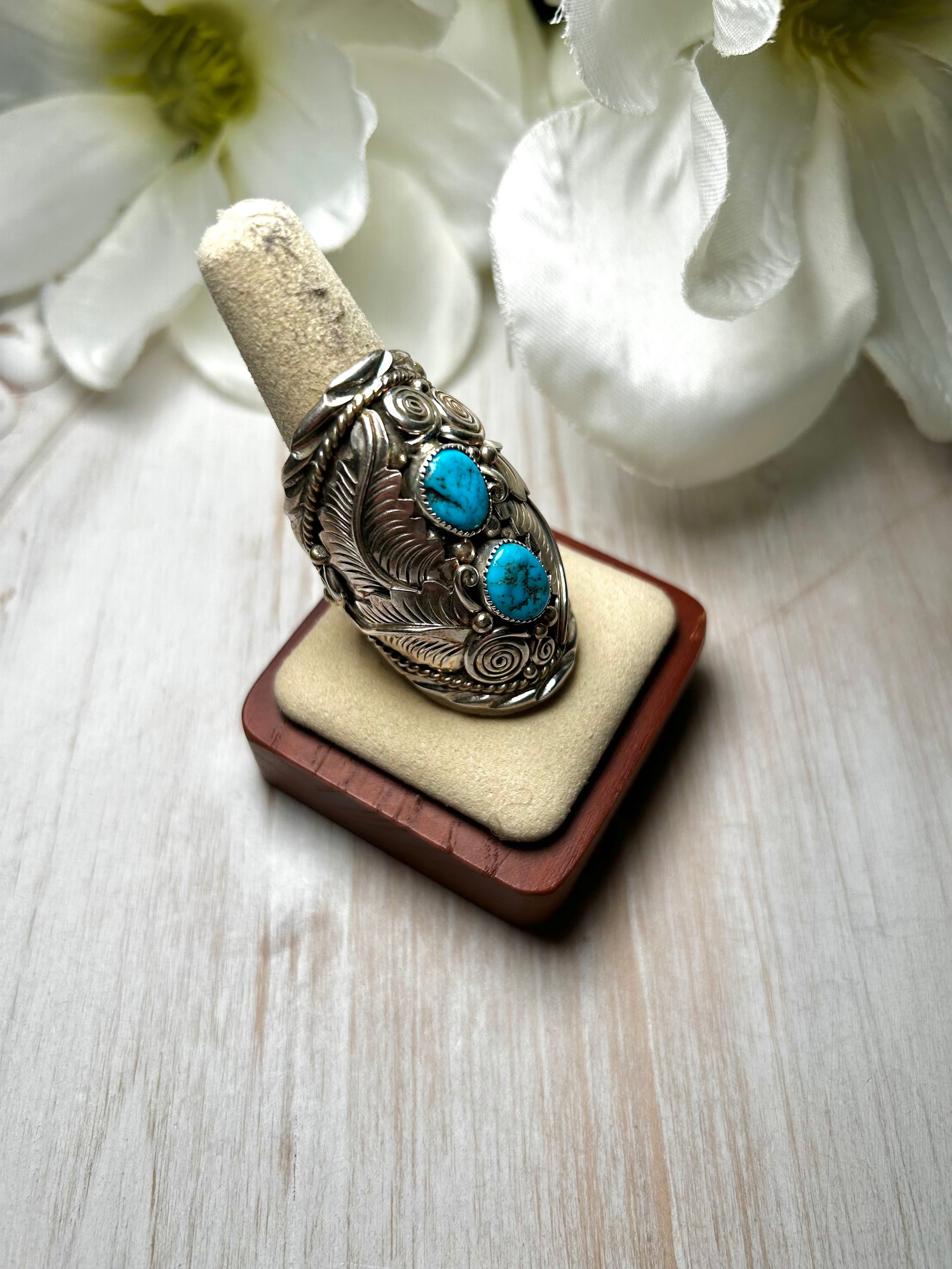 Julia Etsitty Kingman Turquoise & Sterling Silver Ring Size 10.25