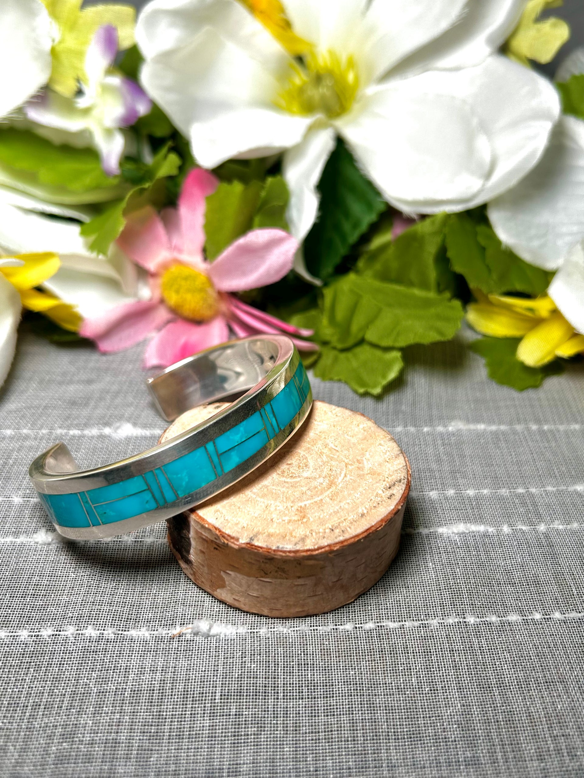 Navajo Made Kingman Turquoise & Sterling Silver Cuff Bracelet