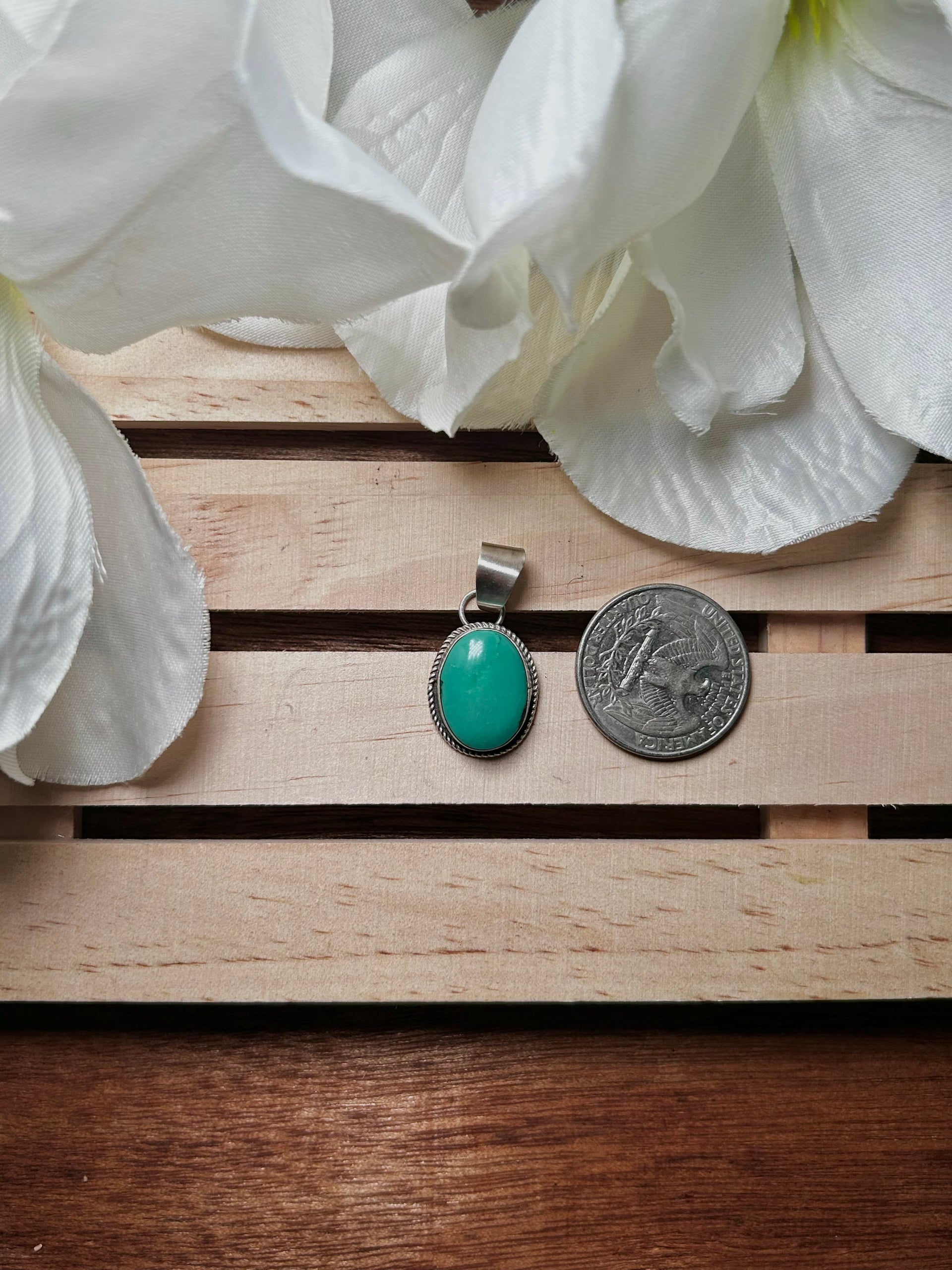 Navajo Made Hubei Turquoise & Sterling Silver Pendant