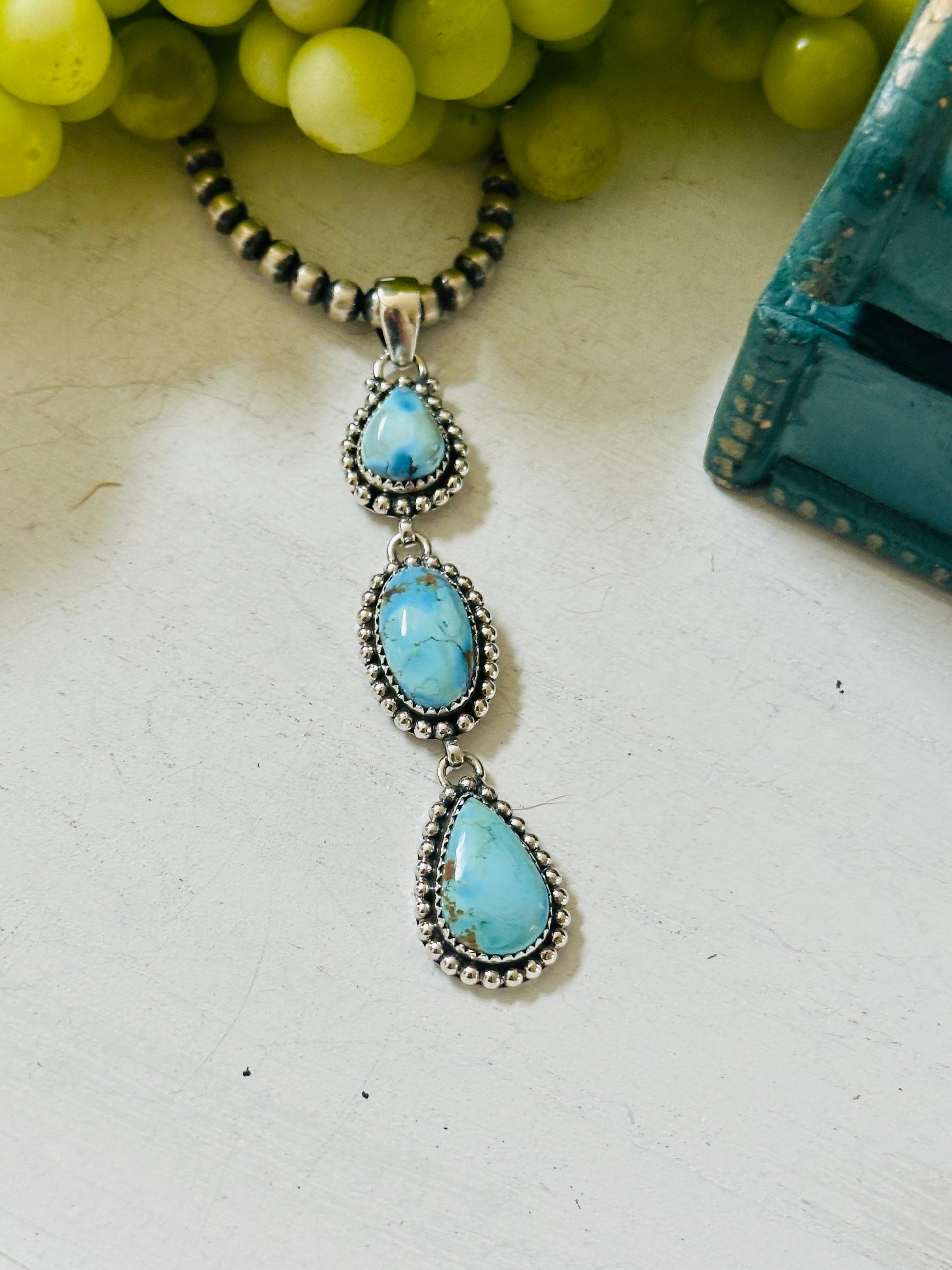 Southwest Handmade Golden Hills Turquoise & Sterling Silver Cluster Pendant