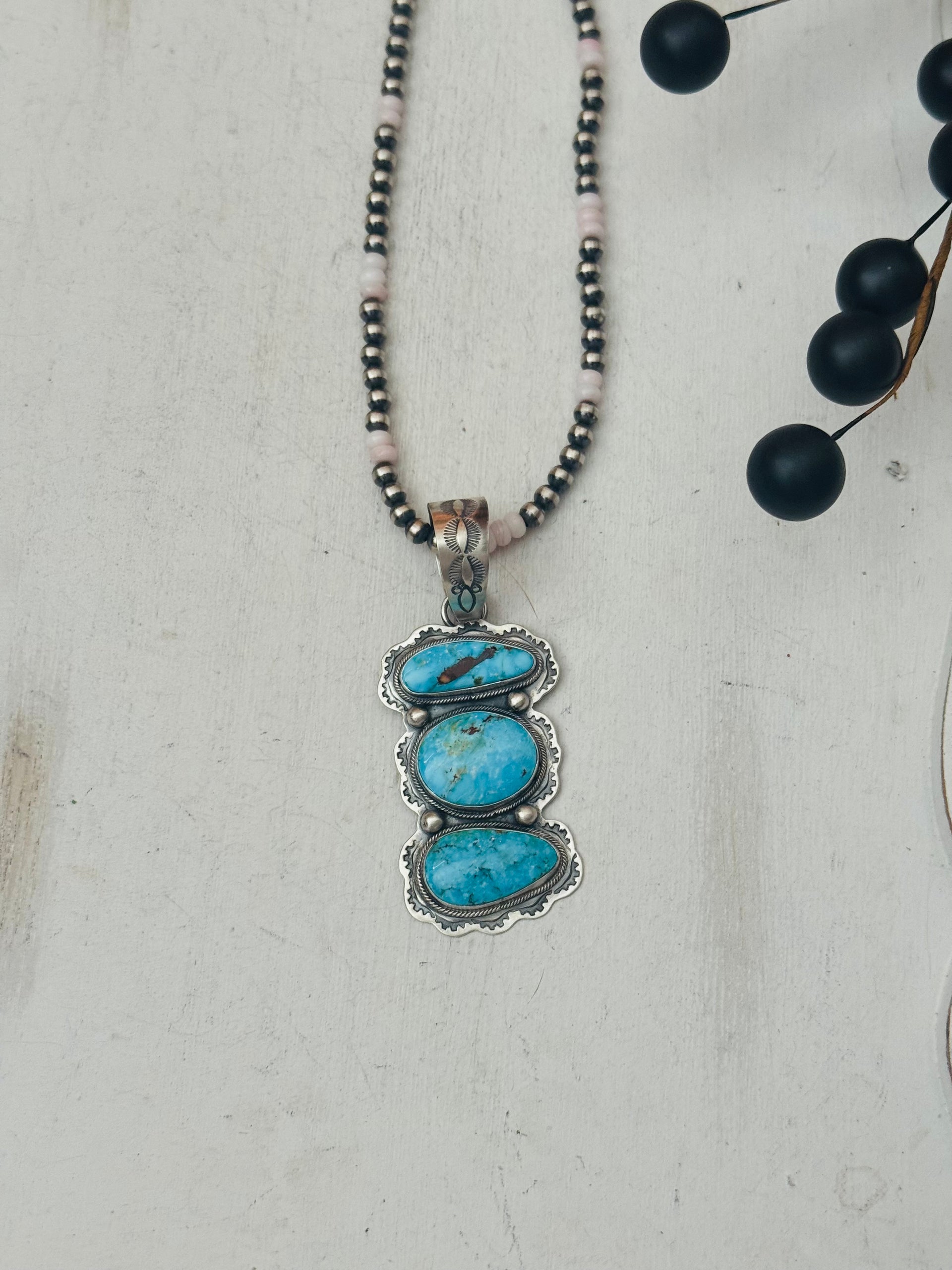 Danny Henio High Grade Kingman Turquoise & Sterling Silver Pendant