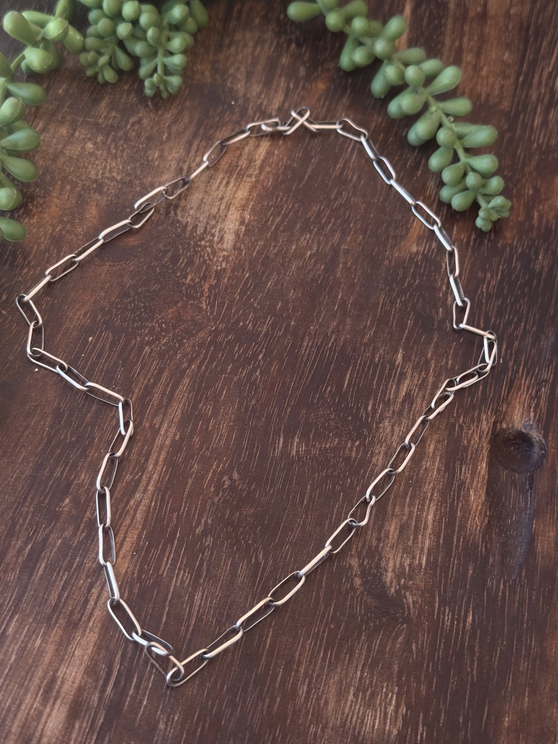 Navajo Made Sterling Silver Paperclip Link Chain Necklace