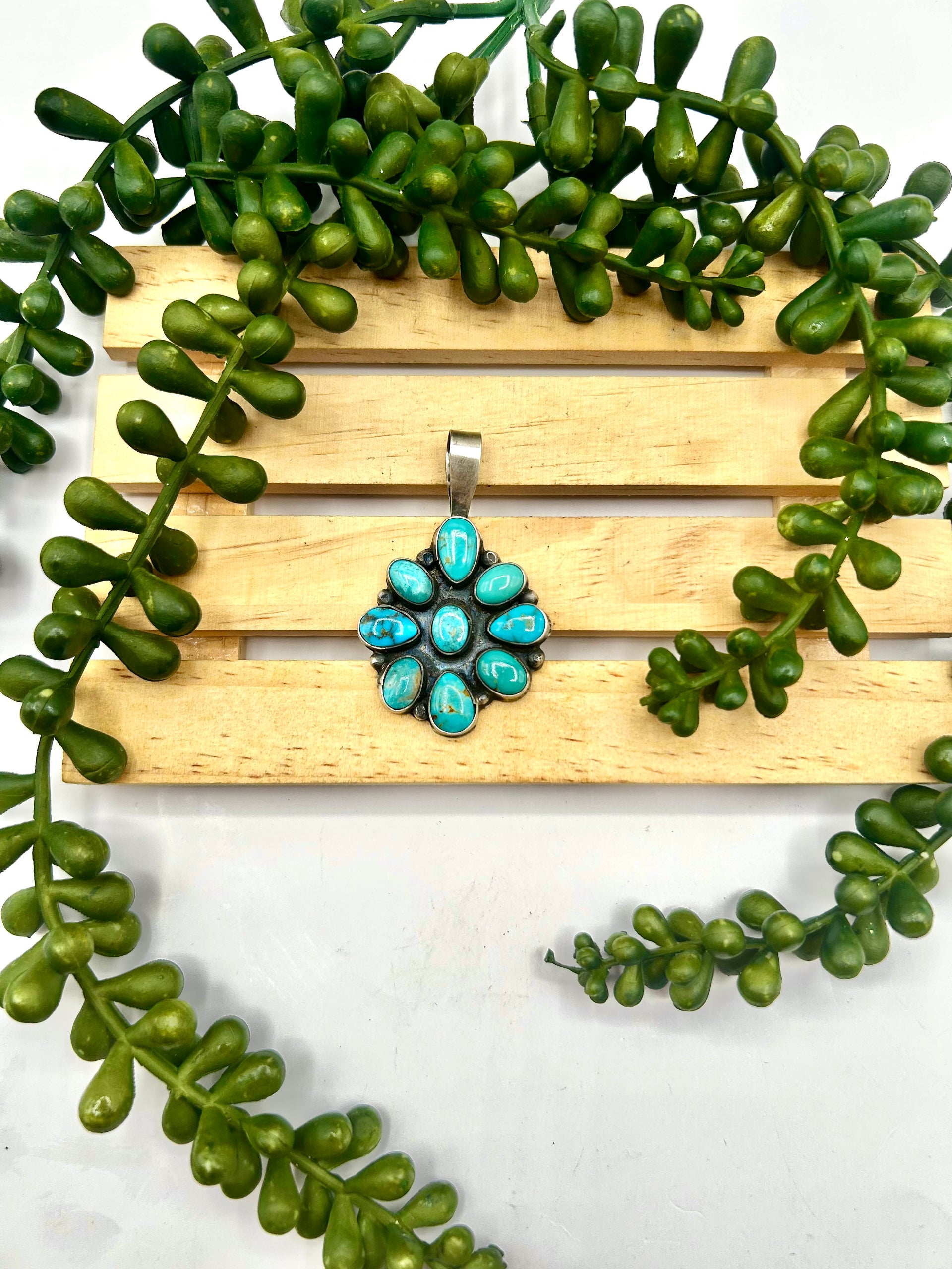 Navajo Made Kingman Turquoise & Sterling Silver Pendant