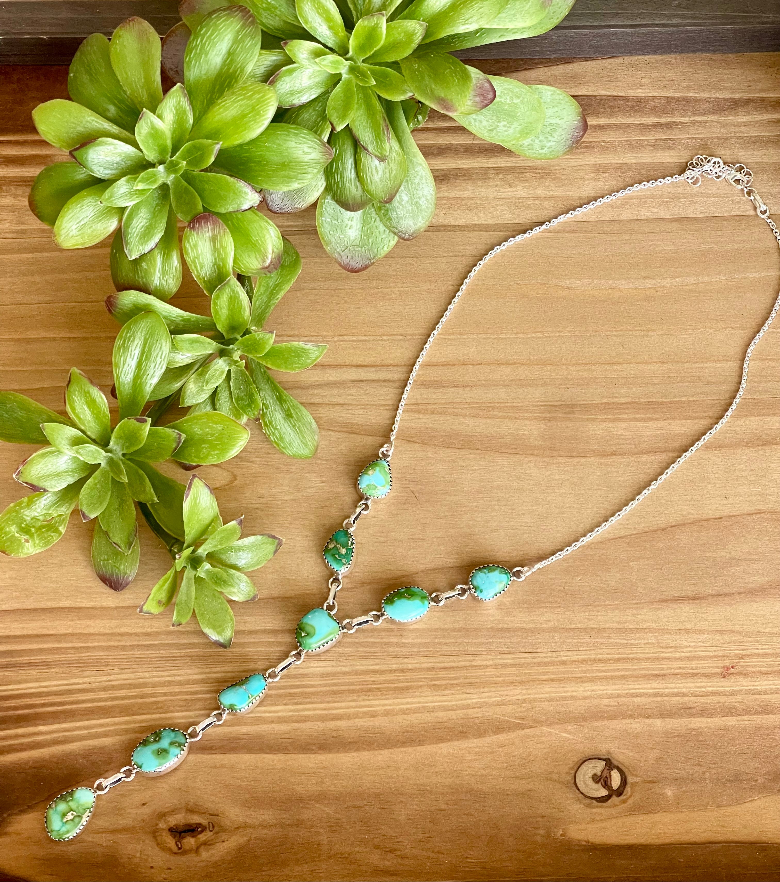 Southwest Handmade Sonoran Mountain Turquoise & Sterling Silver Lariat Necklace