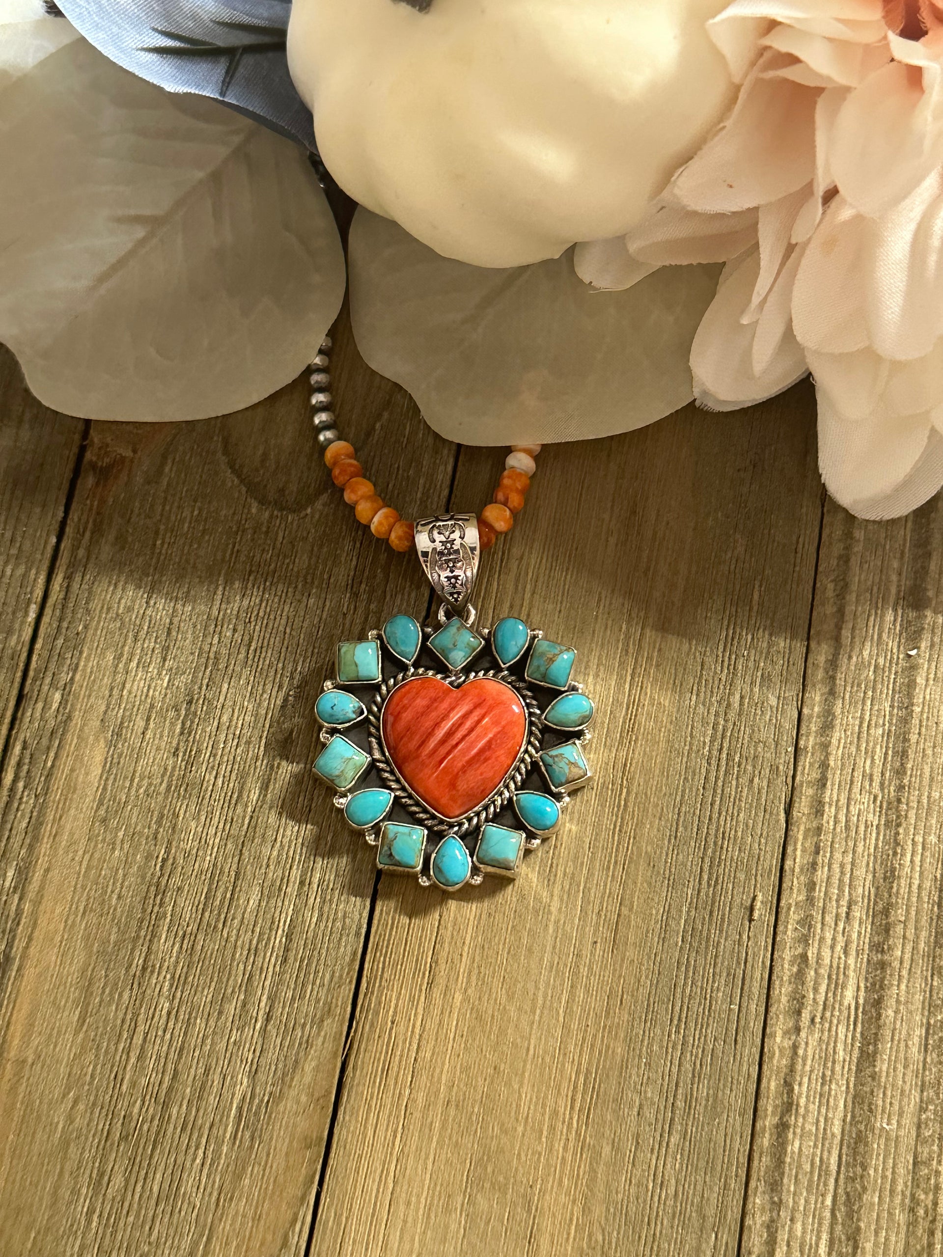 Southwest Handmade Multi Stone & Sterling Silver Heart Pendant