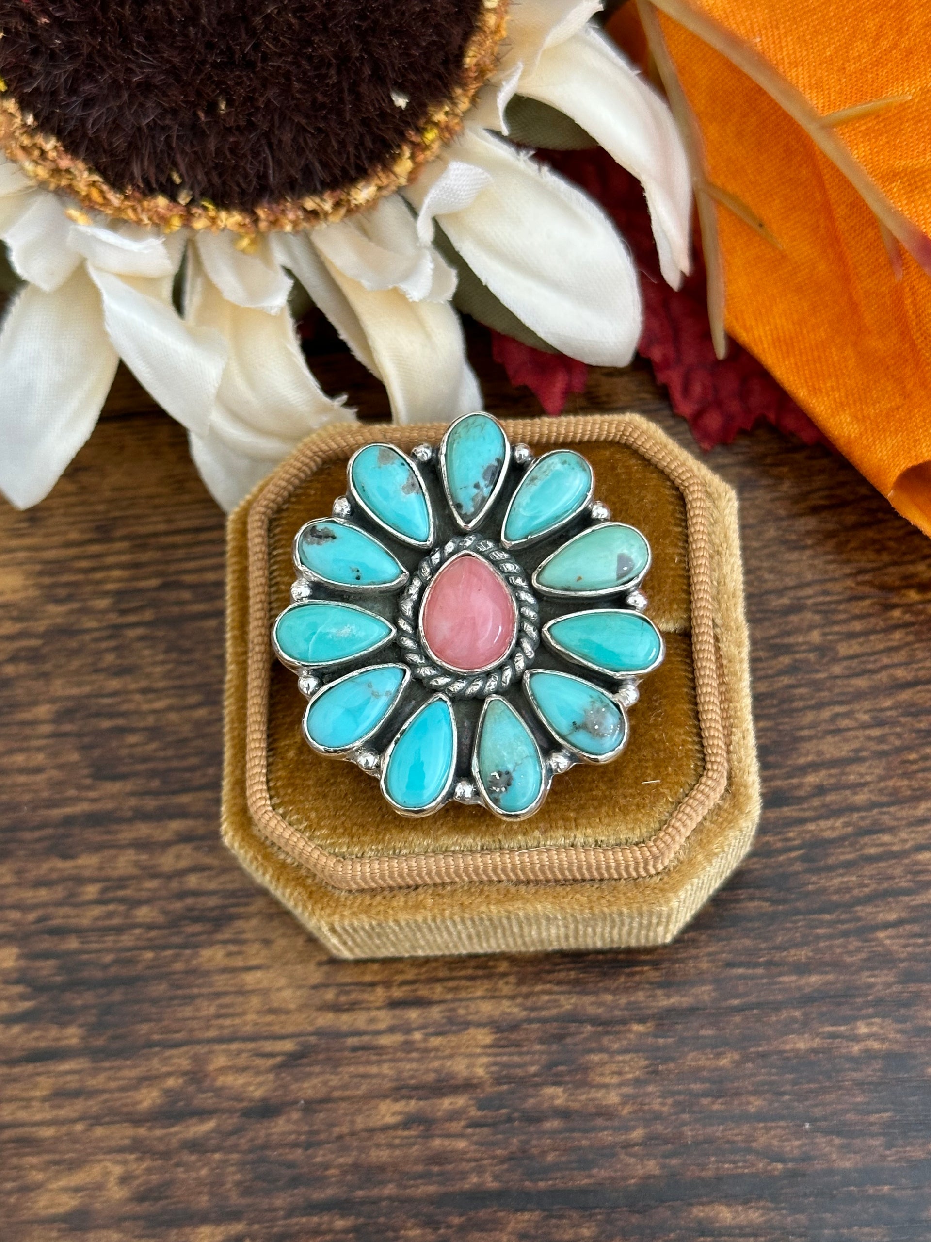 Southwest Handmade Multi Stone & Sterling Silver Adjustable Ring