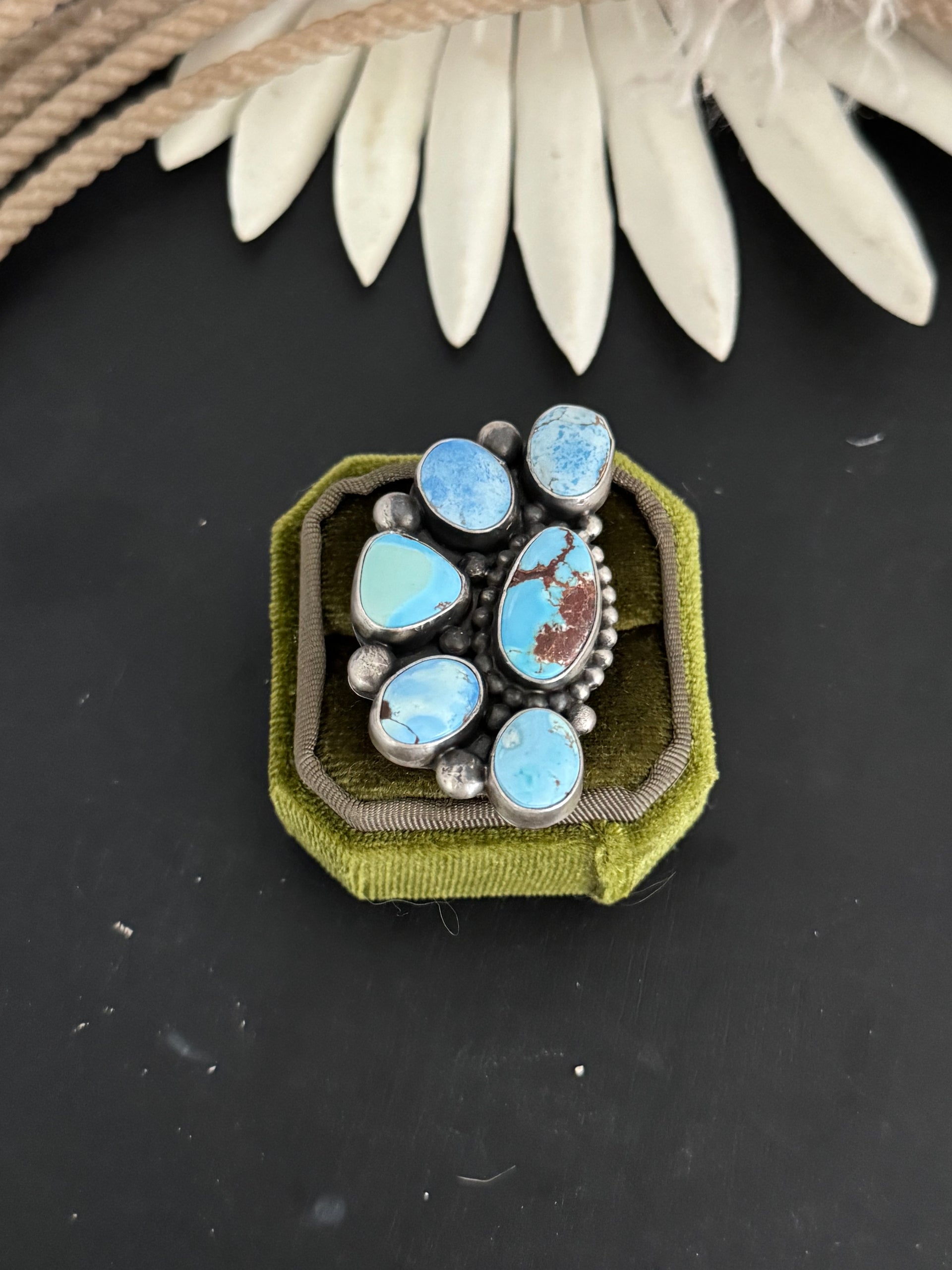Navajo Made Golden Hills Turquoise & Sterling Silver Adjustable Ring