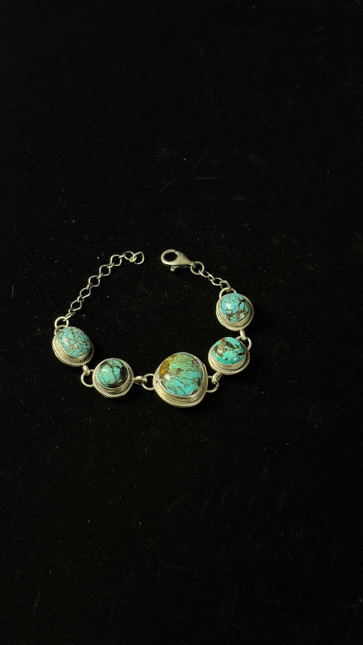 Navajo Made Blue Moon Turquoise & Sterling Silver Link Bracelet