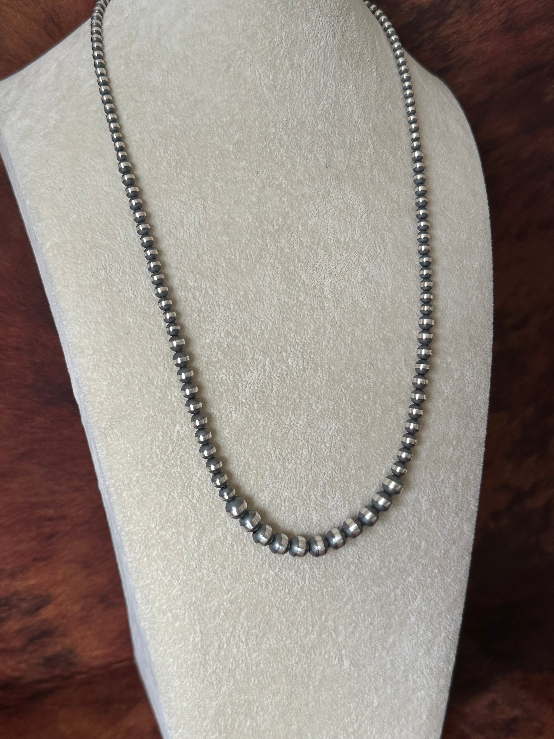 Navajo Strung 3 MM-8 MM Graduated Sterling Silver Pearls Beaded Necklace