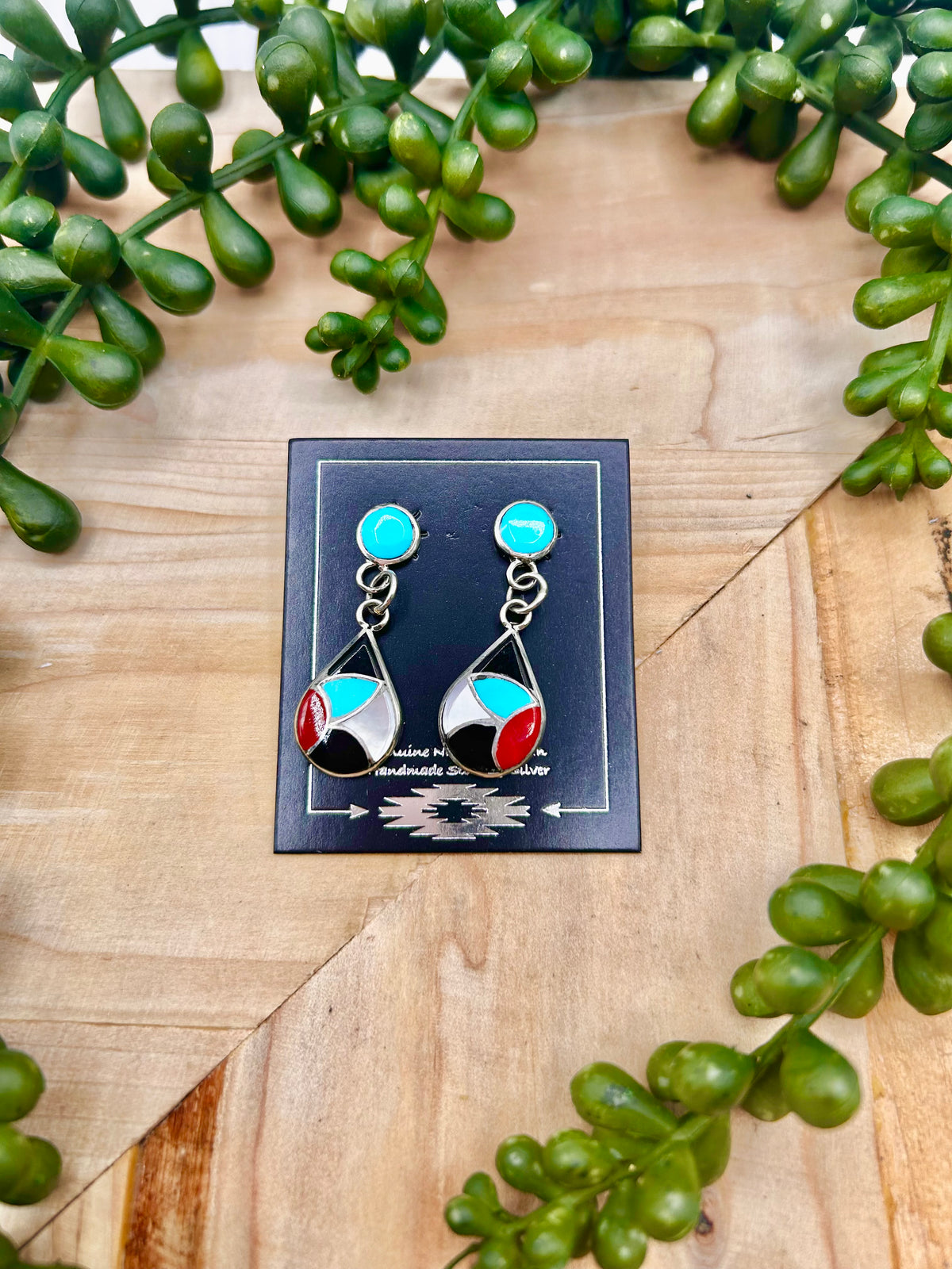 Navajo Made Multi Stone & Sterling Silver Post Earrings