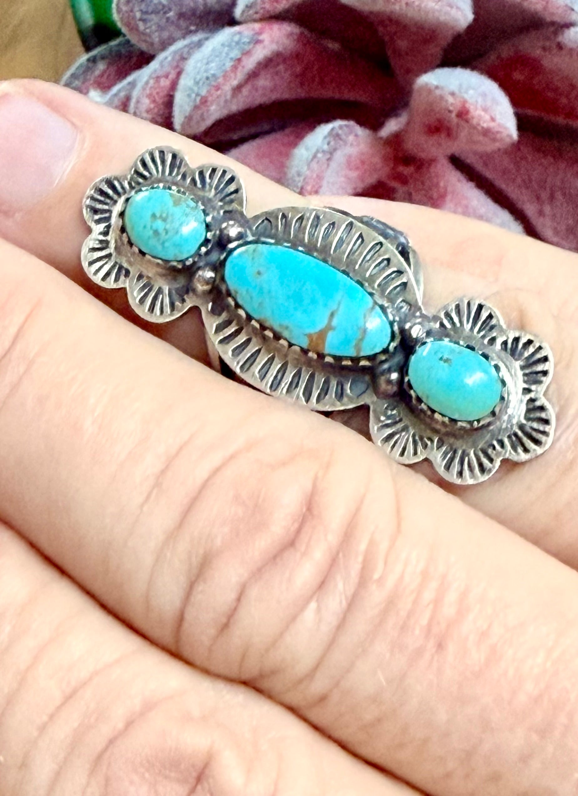 Southwest HandmadeTurquoise & Sterling Silver Ring Size 5.5