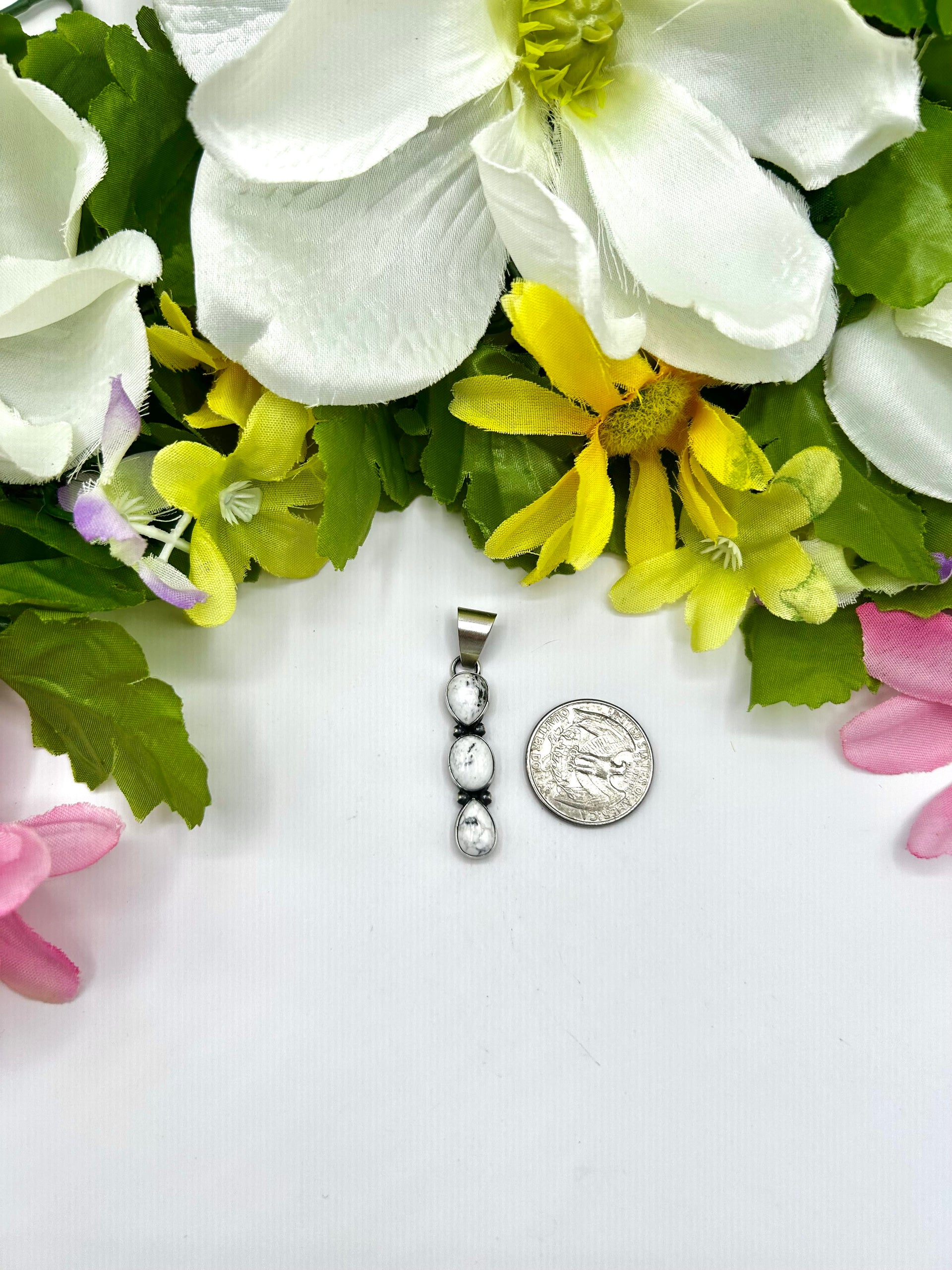 Navajo Made White Buffalo & Sterling Silver Pendant