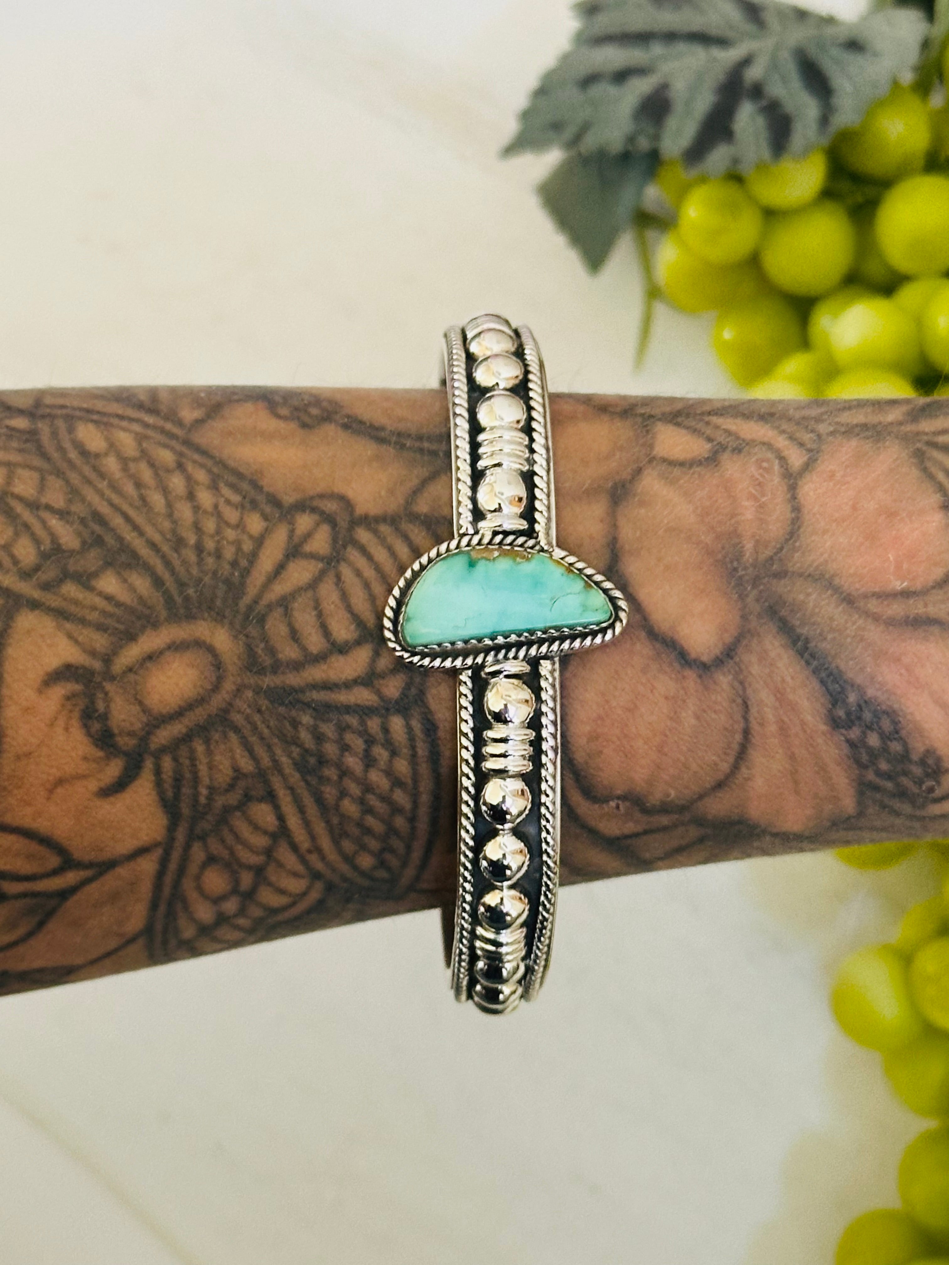 Southwest Made Emerald Valley Turquoise & Sterling Silver Cuff Bracelet